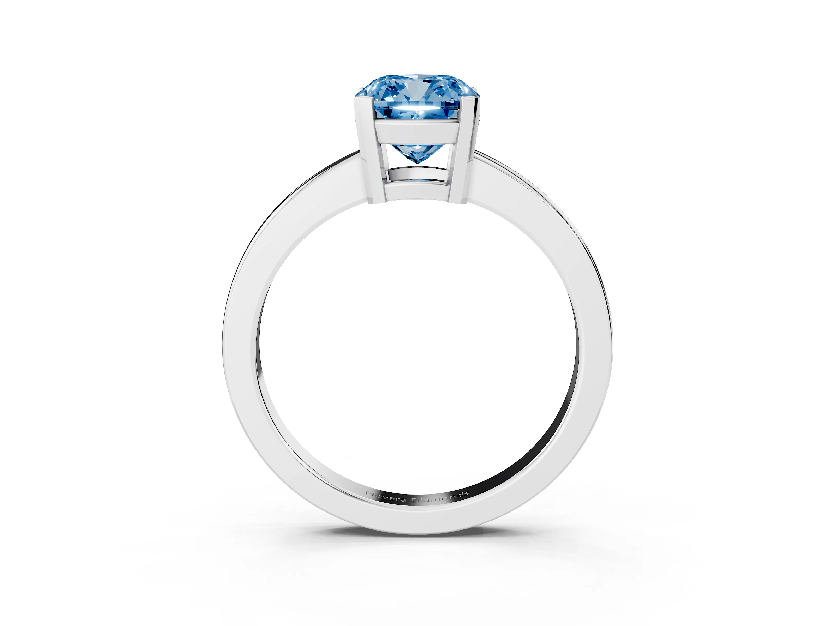 Fancy Blue Cushion Cut Diamond Solitaire Ring Set in Silver with Prong Head and Smooth Polished Band