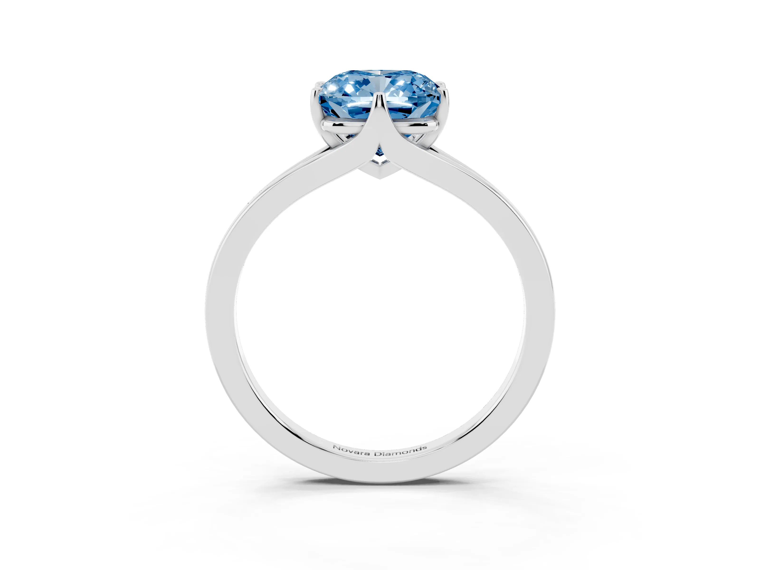 Fancy Blue Cushion Cut Diamond Solitaire Ring Set in White gold with Polished Tapered Band and Prong Setting