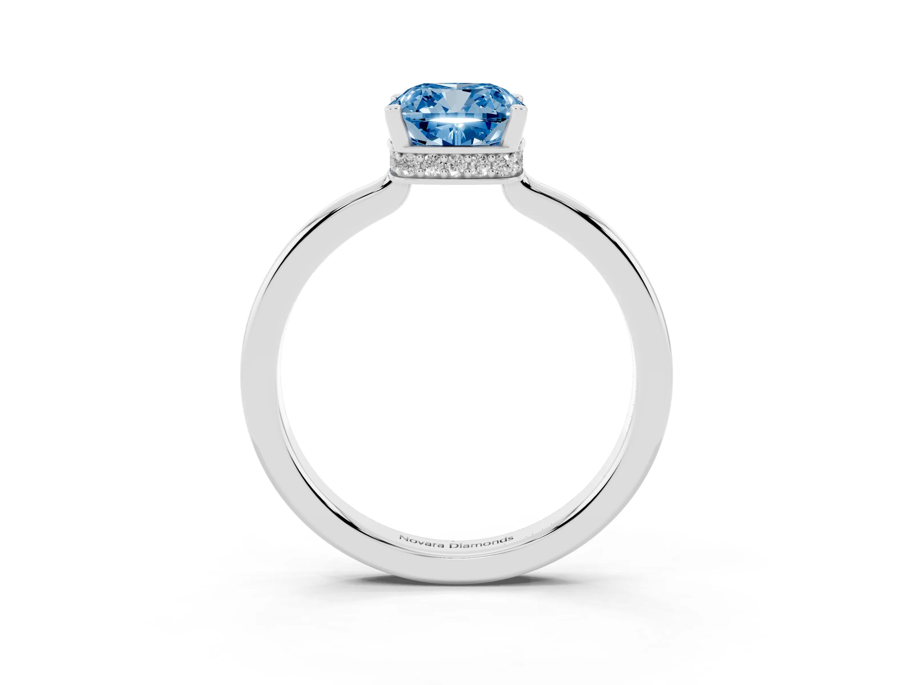 Fancy Blue Cushion Cut Diamond Solitaire Engagement Ring Set in Platinum with Prong Setting on a Plain Band