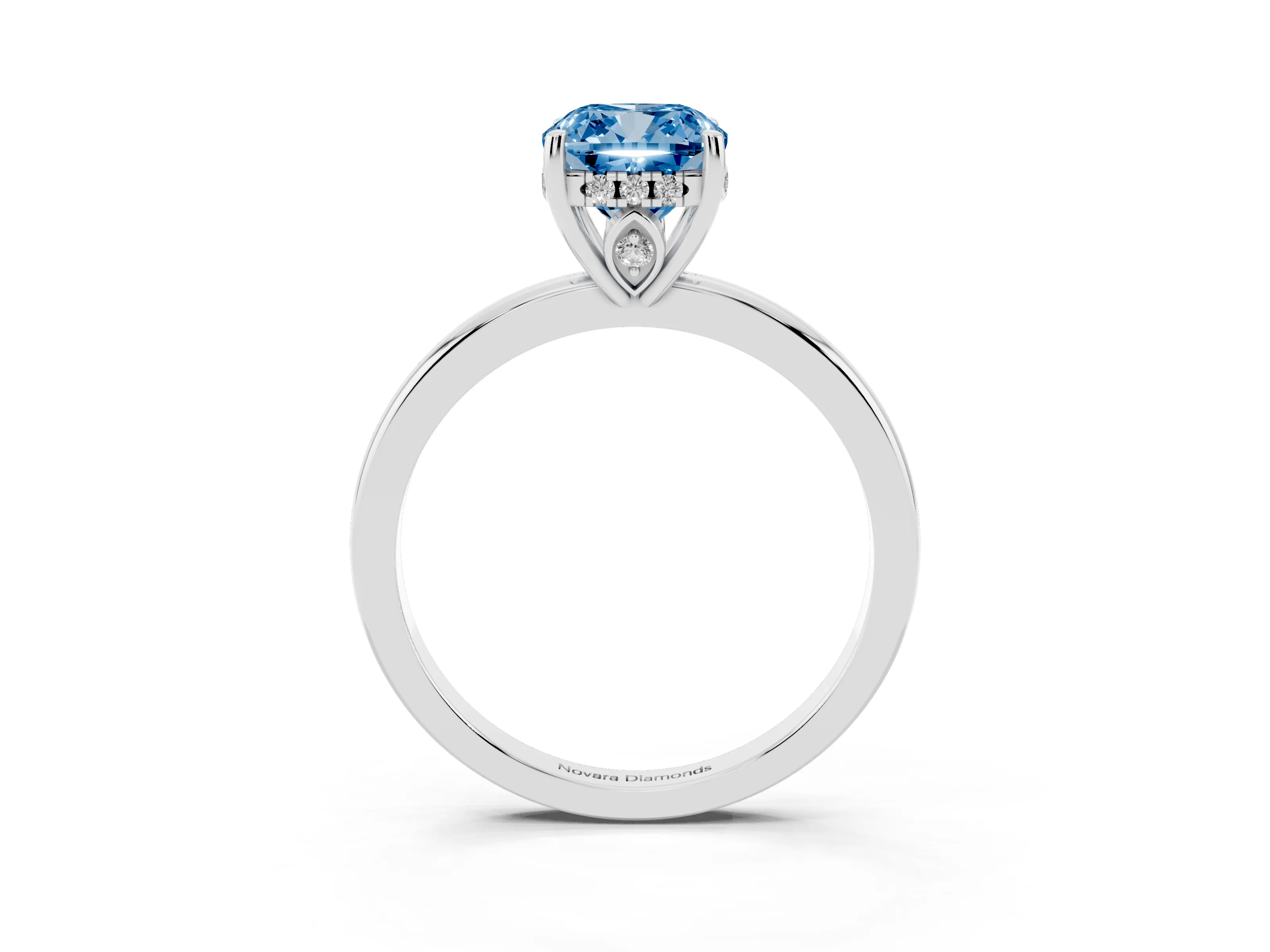 Fancy Blue Cushion Cut Diamond Solitaire Ring Set in Platinum with Plain Band and Prong Setting