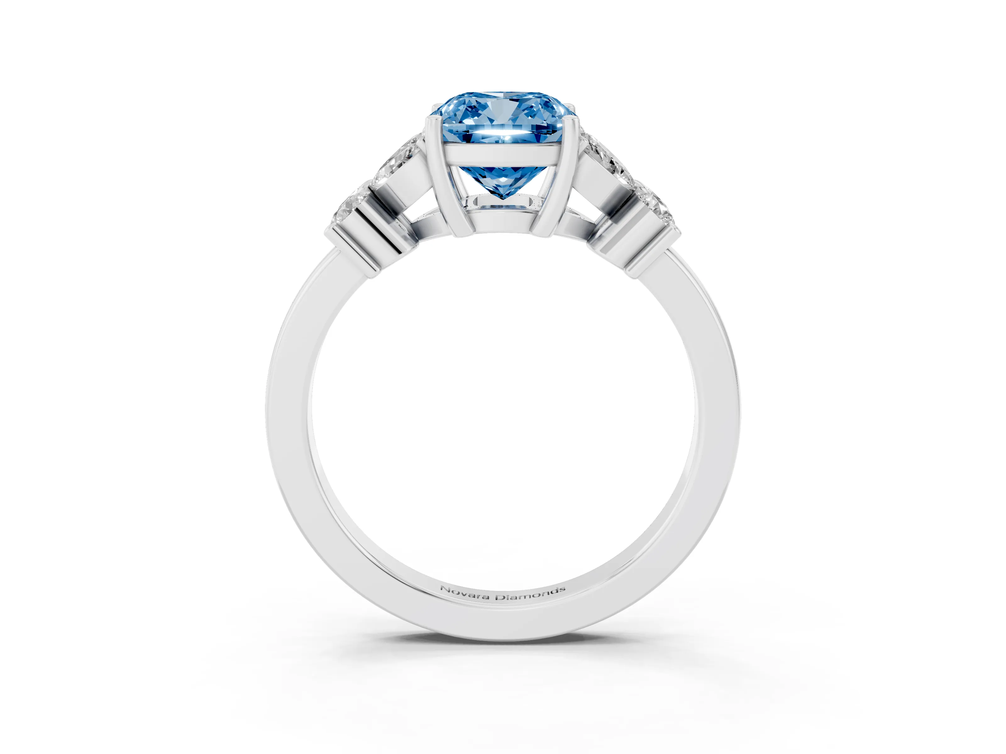 Fancy Blue Cushion Cut Diamond Floral Cluster Ring Set in Silver with Marquise Petals and Prong Setting