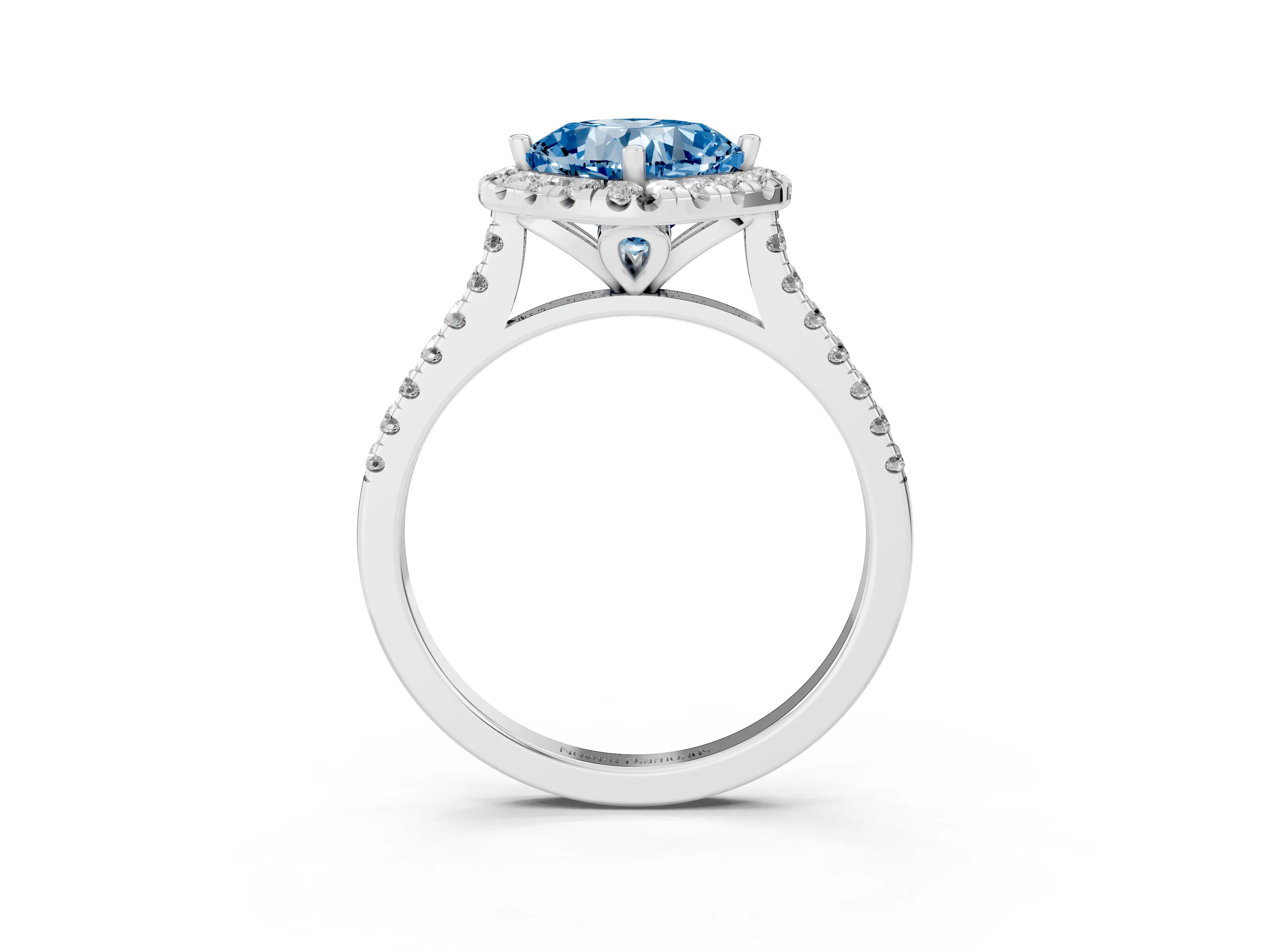 Fancy Blue Cushion Cut Diamond Cushion Halo Ring Set in White gold with Pavé Band