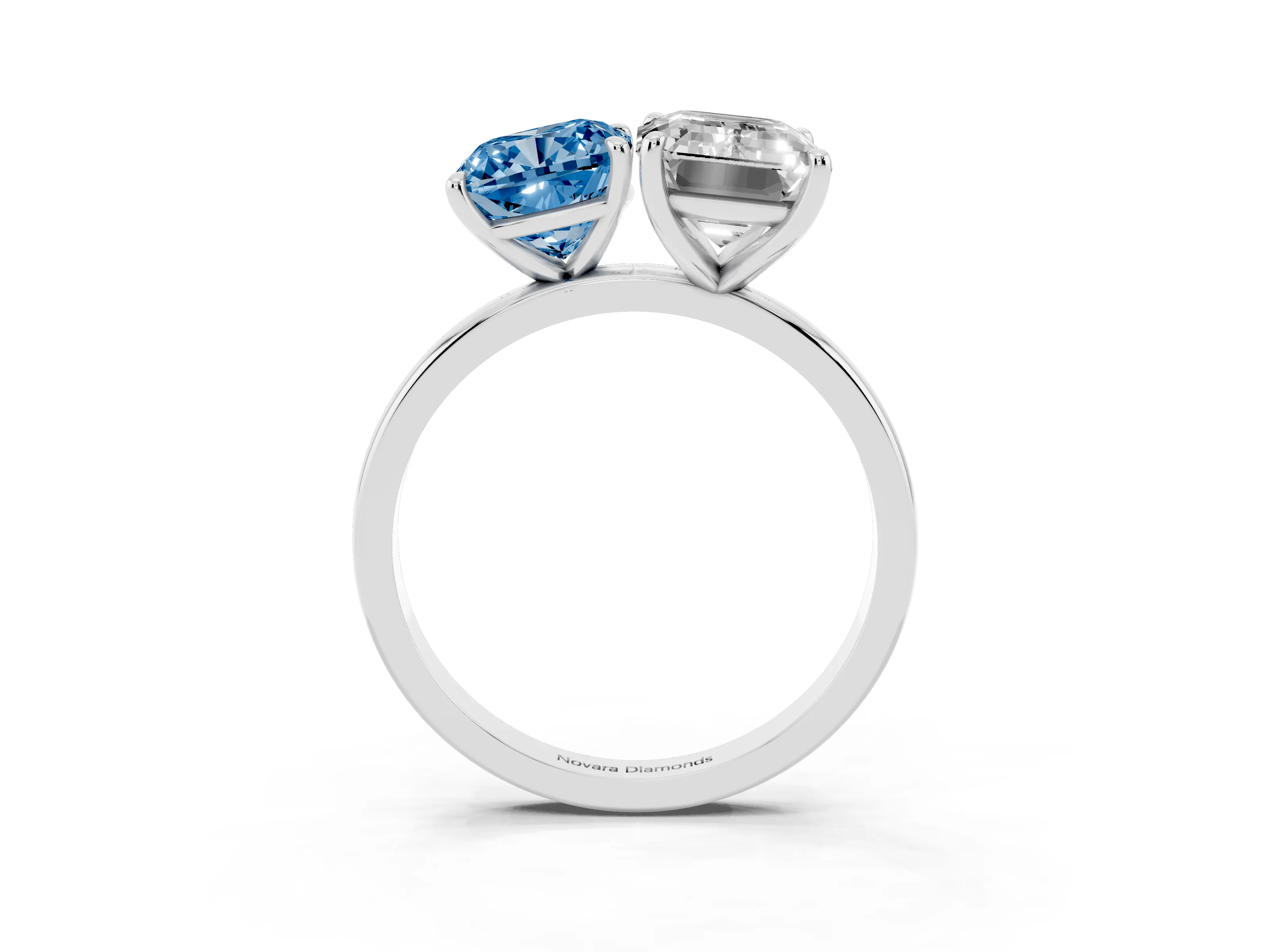 Fancy Blue Cushion Cut and Emerald Cut Toi Moi Ring Set in Platinum with Prong Setting