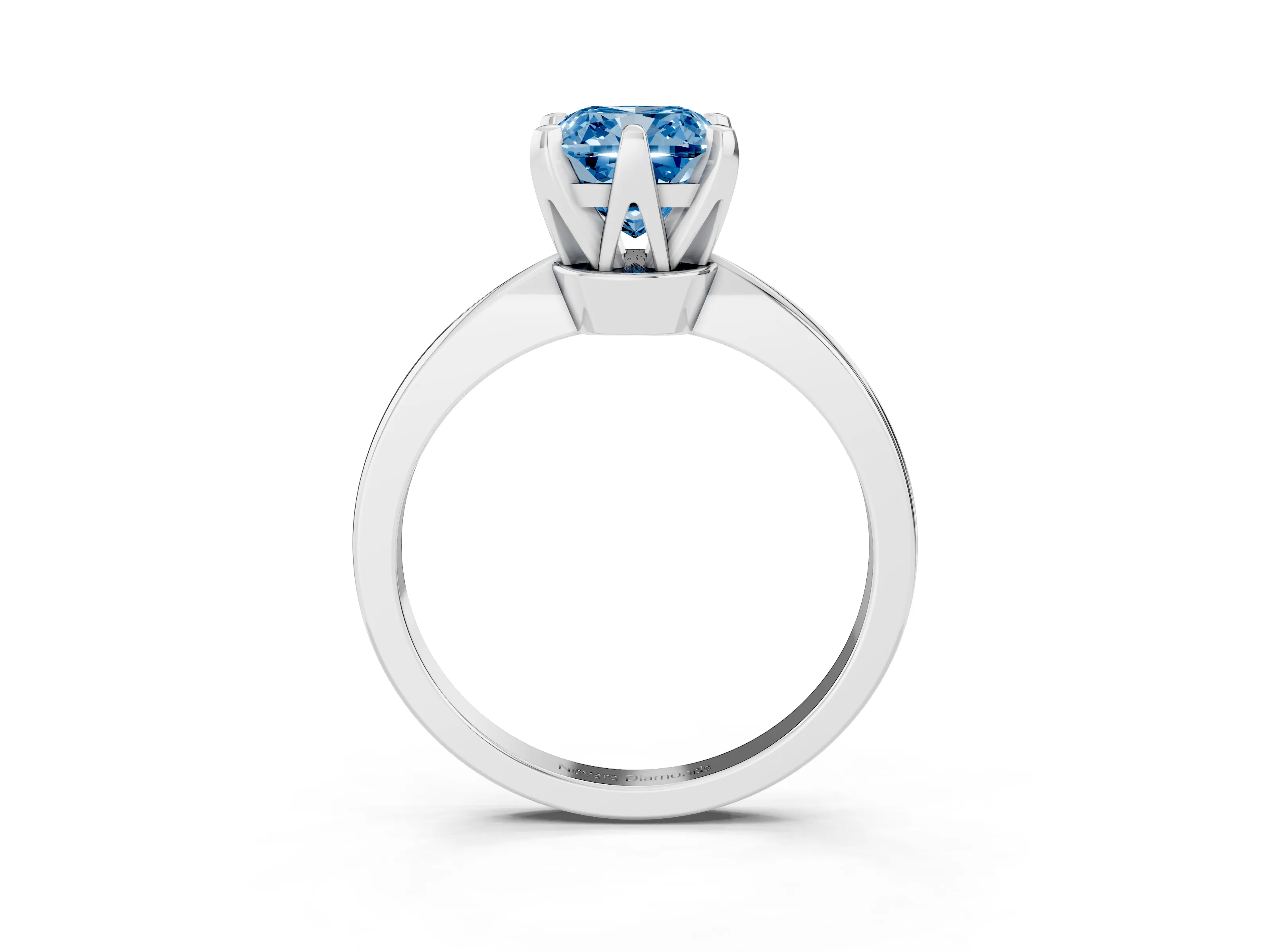 Fancy Blue Cushion Cut Diamond Solitaire Engagement Ring Set in Silver with Slim Tapered Solitaire Band
