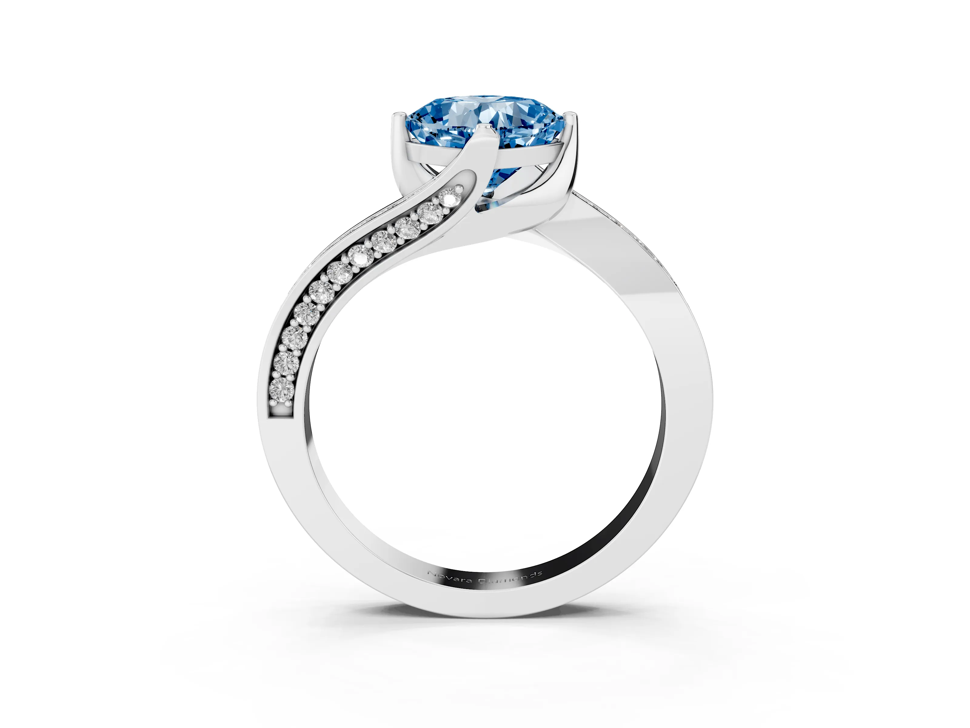 Fancy Blue Cushion Cut Diamond Solitaire Ring Set in White gold with Intertwined Pavé Twist Band