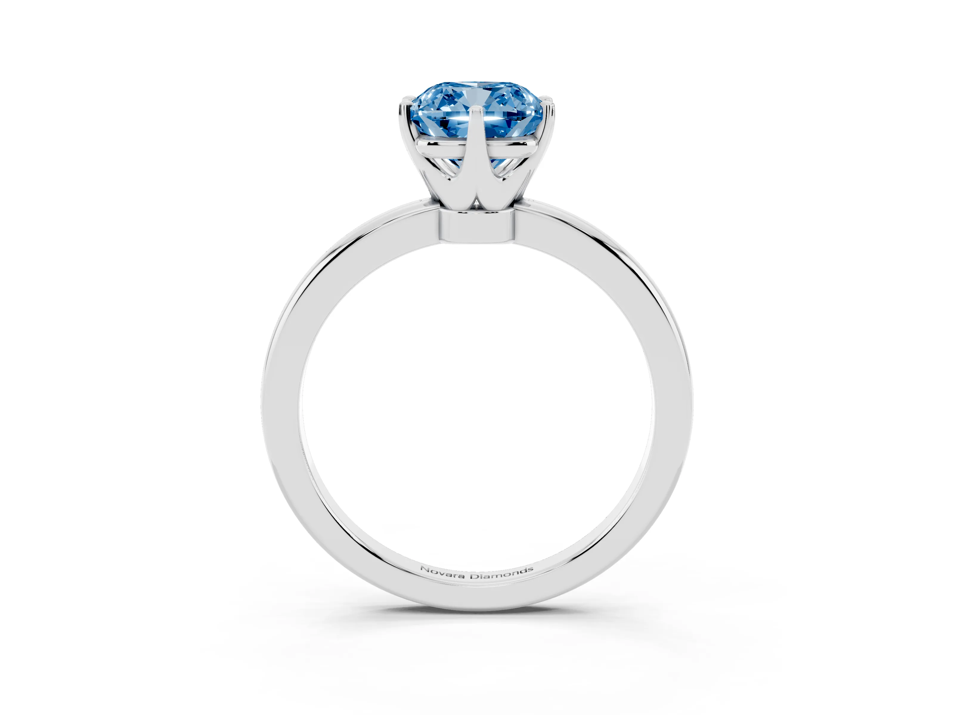 Fancy Blue Cushion Cut Diamond Solitaire Ring Set in Silver with Raised Prong Setting on a Classic Band