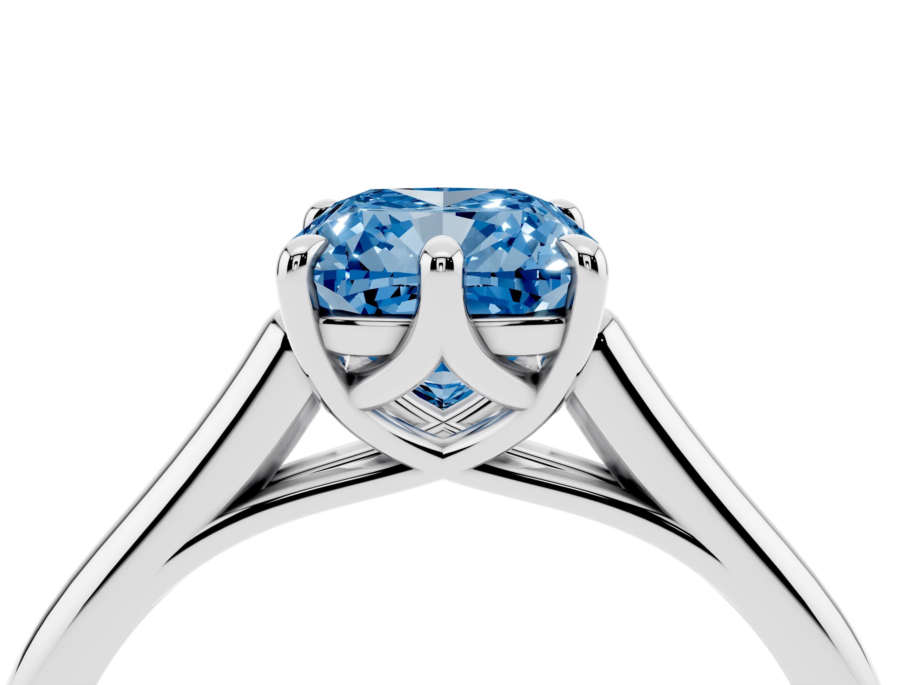Fancy Blue Cushion Cut Diamond Solitaire Engagement Ring Set in White gold with Prong Setting and Plain Classic Band