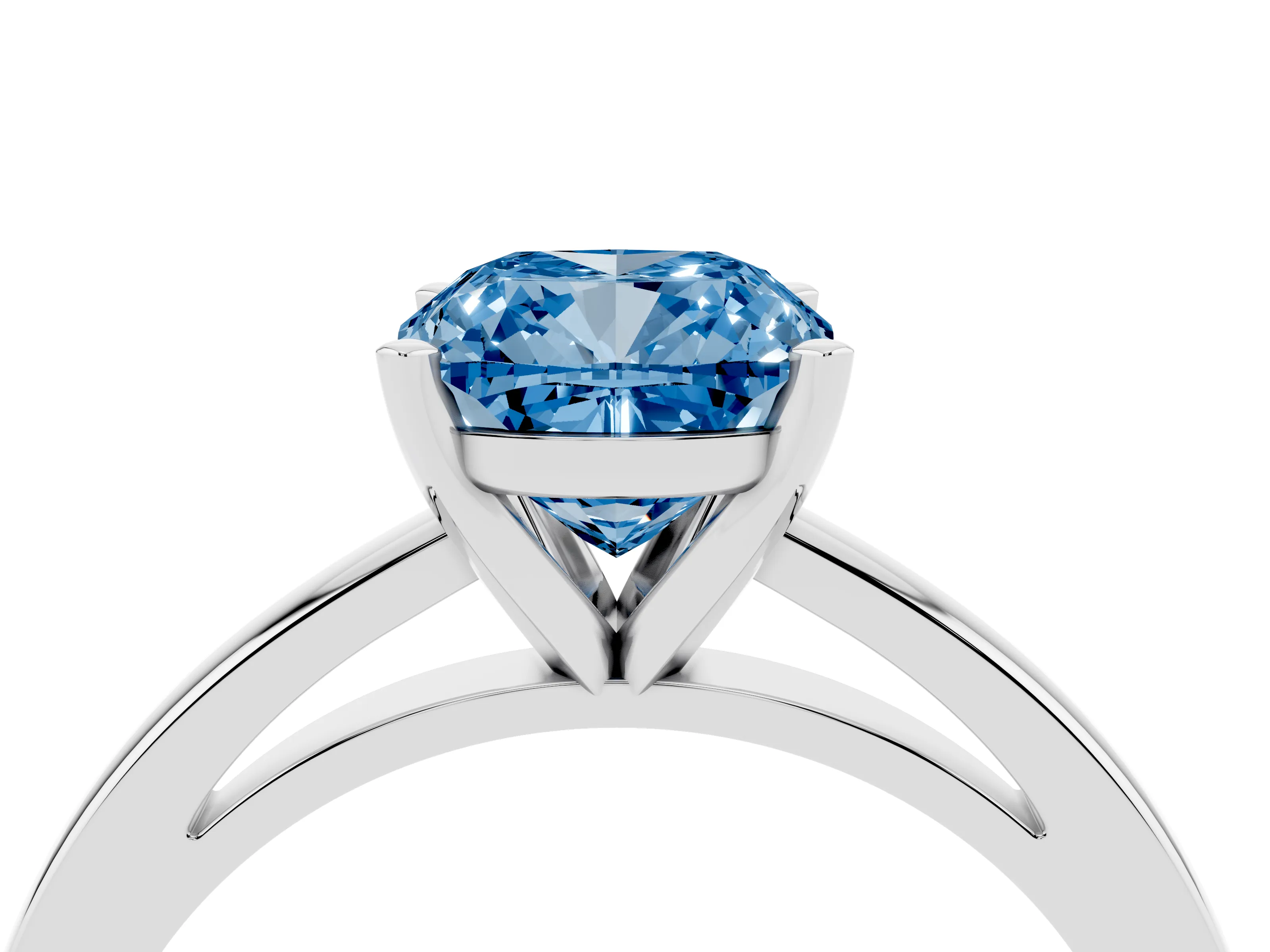 Fancy Blue Cushion Cut Diamond Solitaire Engagement Ring Set in Platinum with Prong Setting on a Classic Band