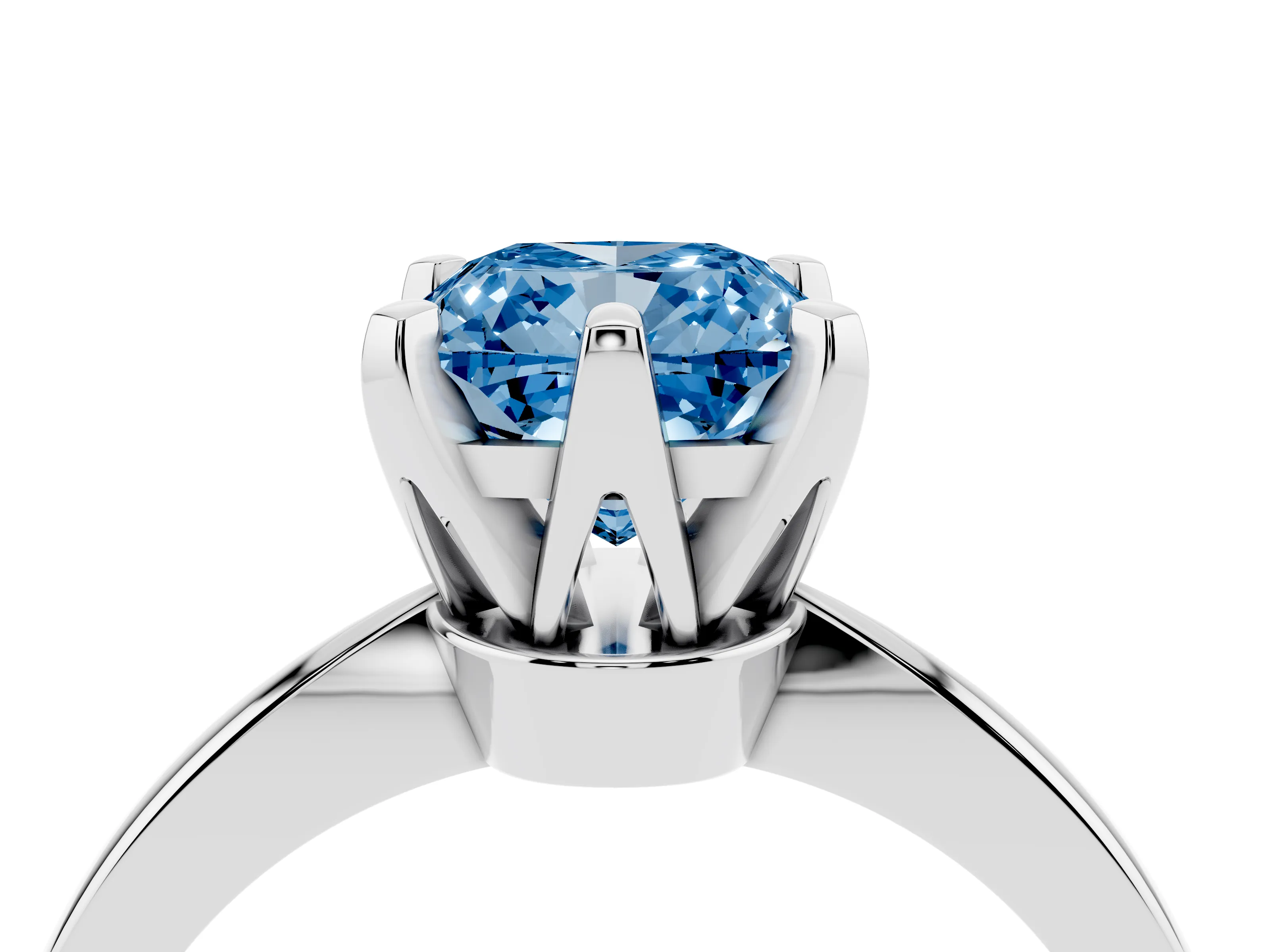 Fancy Blue Cushion Cut Diamond Solitaire Engagement Ring Set in Silver with Slim Tapered Solitaire Band