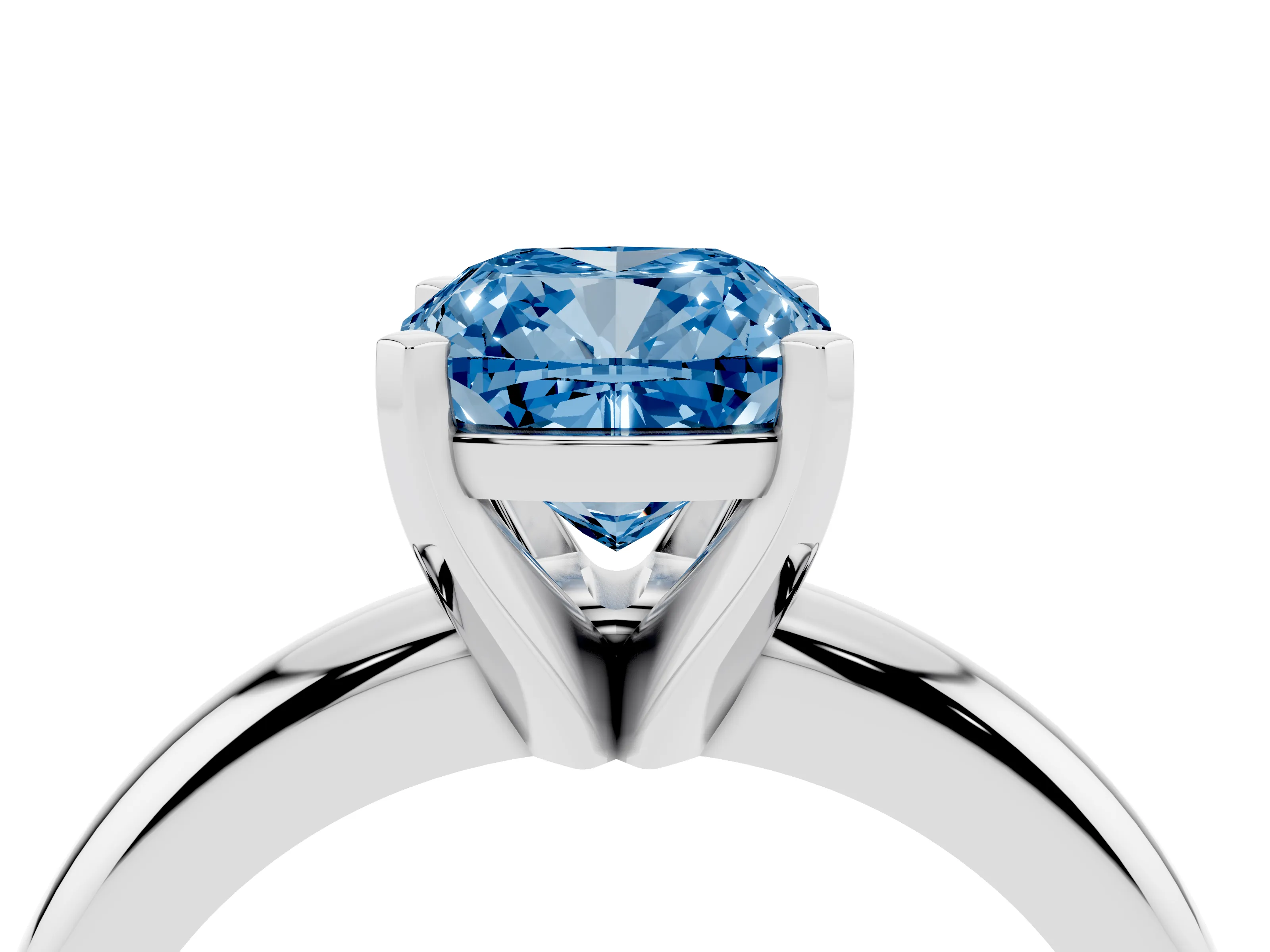 Fancy Blue Cushion Cut Diamond Solitaire Engagement Ring Set in White gold with Round Band and Prong Setting