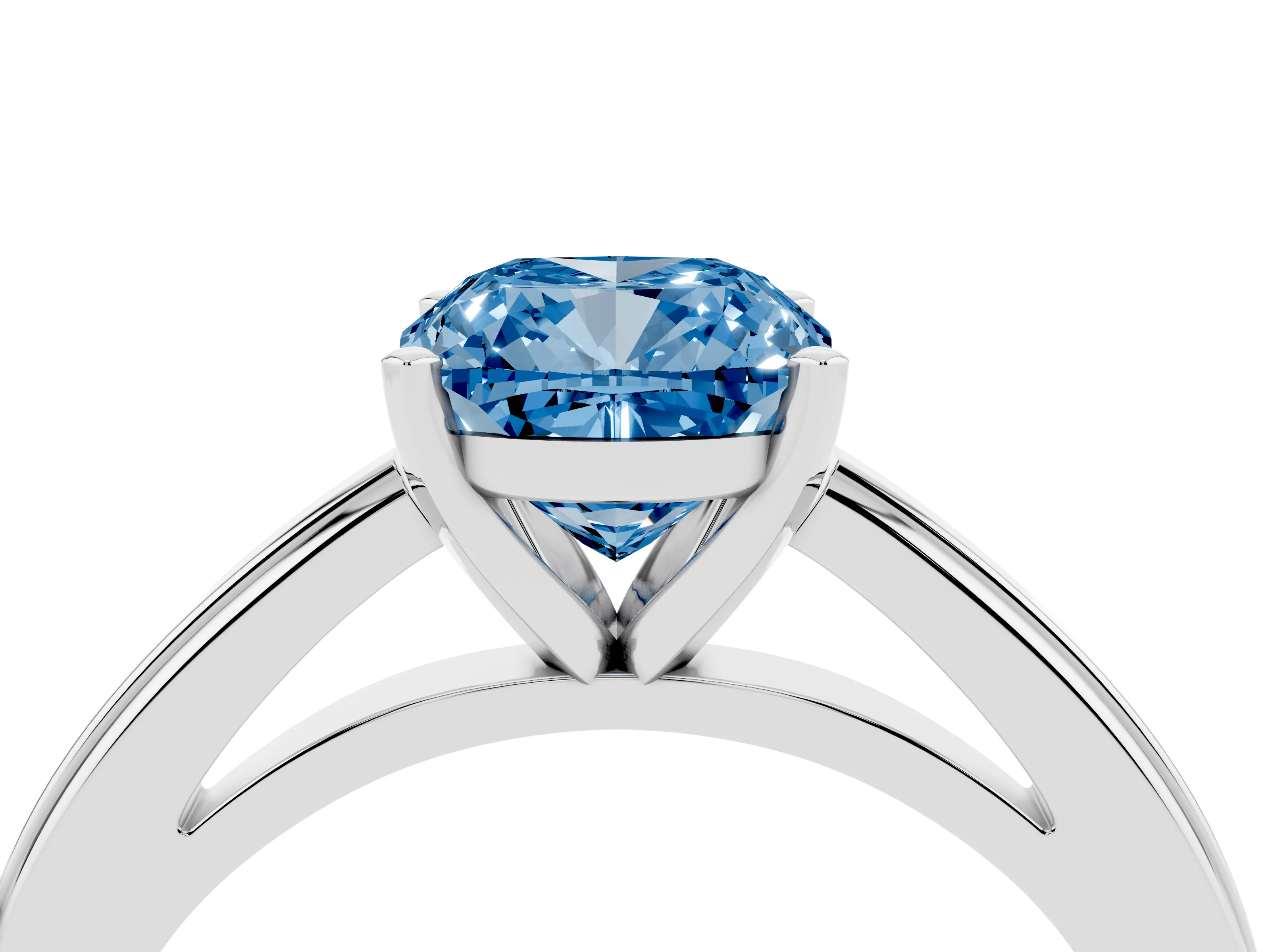 Fancy Blue Cushion Cut Diamond Solitaire Ring Set in Platinum with Prong Setting and Classic Band