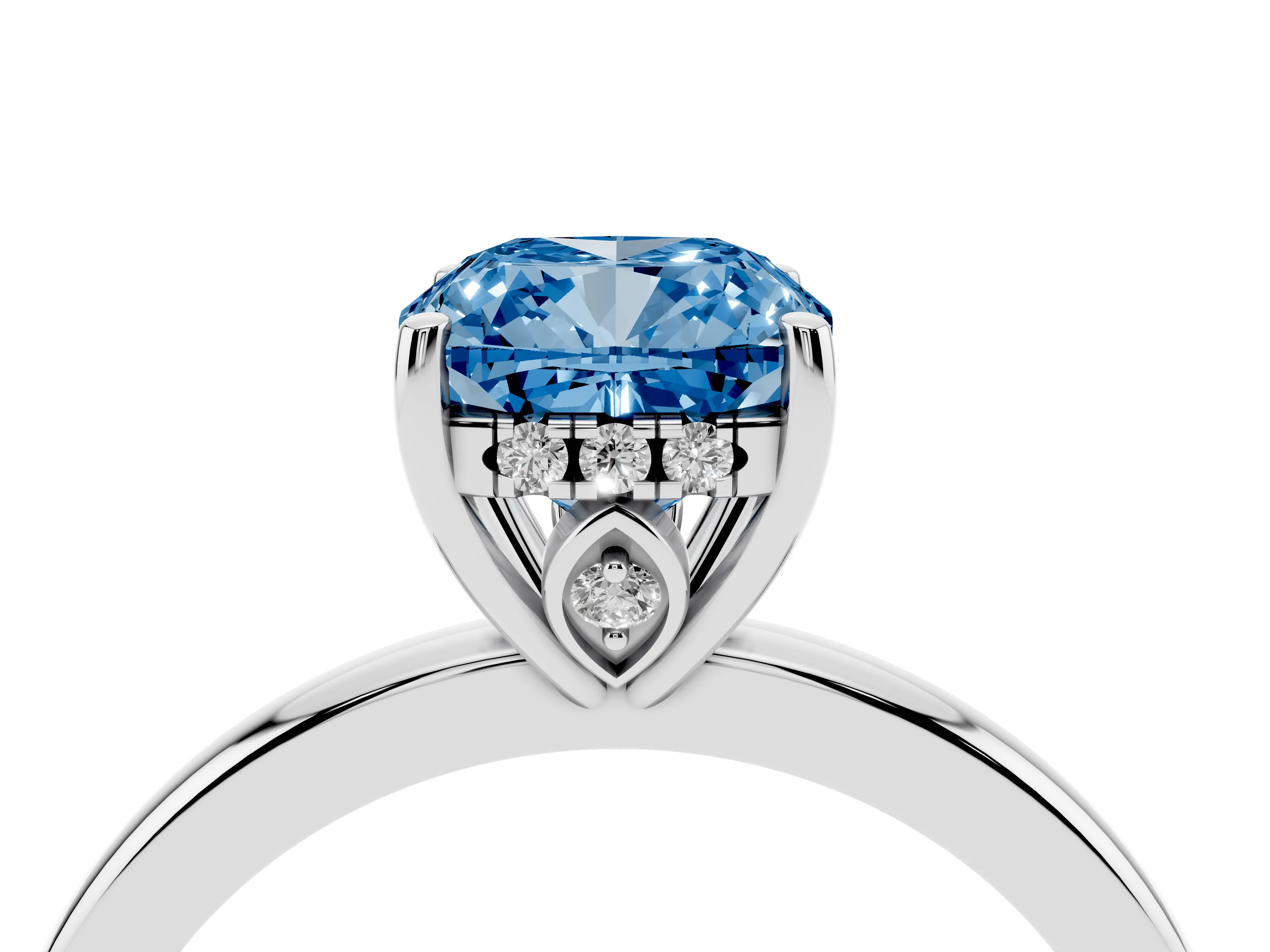 Fancy Blue Cushion Cut Diamond Solitaire Ring Set in Platinum with Plain Band and Prong Setting