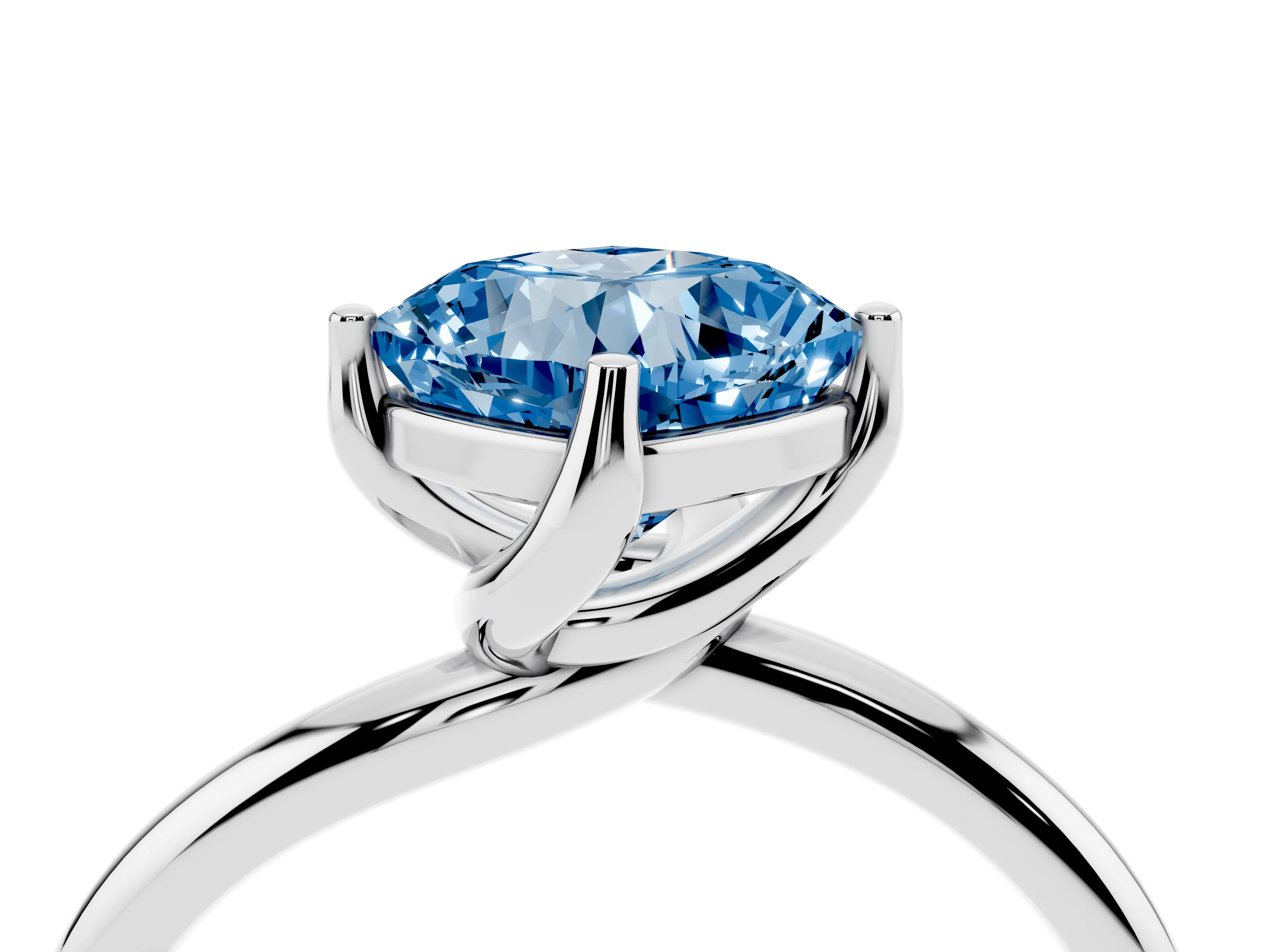 Fancy Blue Cushion Cut Diamond Solitaire Engagement Ring Set in Platinum with Classic Plain Band