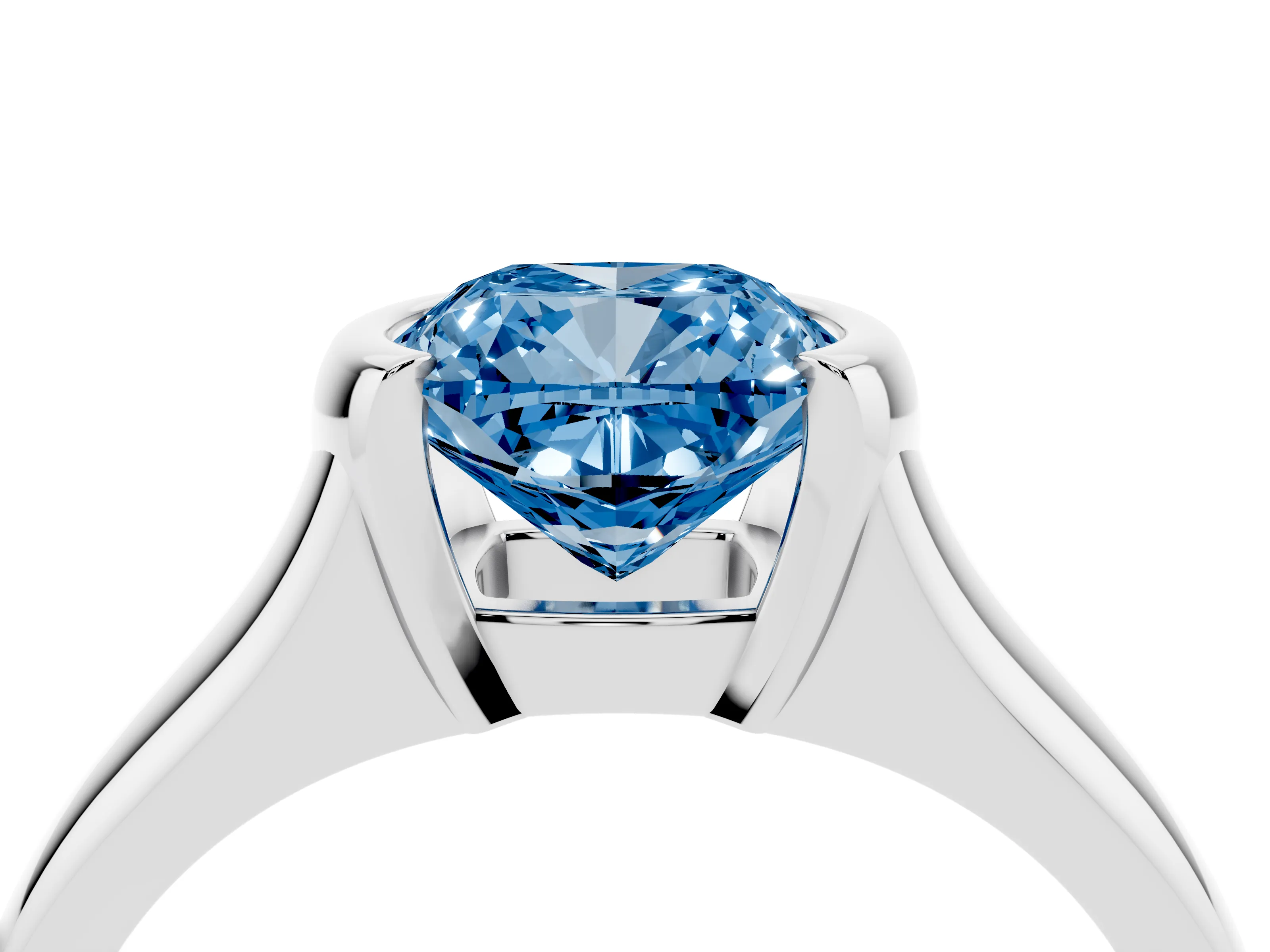 Fancy Blue Cushion Cut Diamond Solitaire Tension Set Ring Set in Silver with Split Shank Band