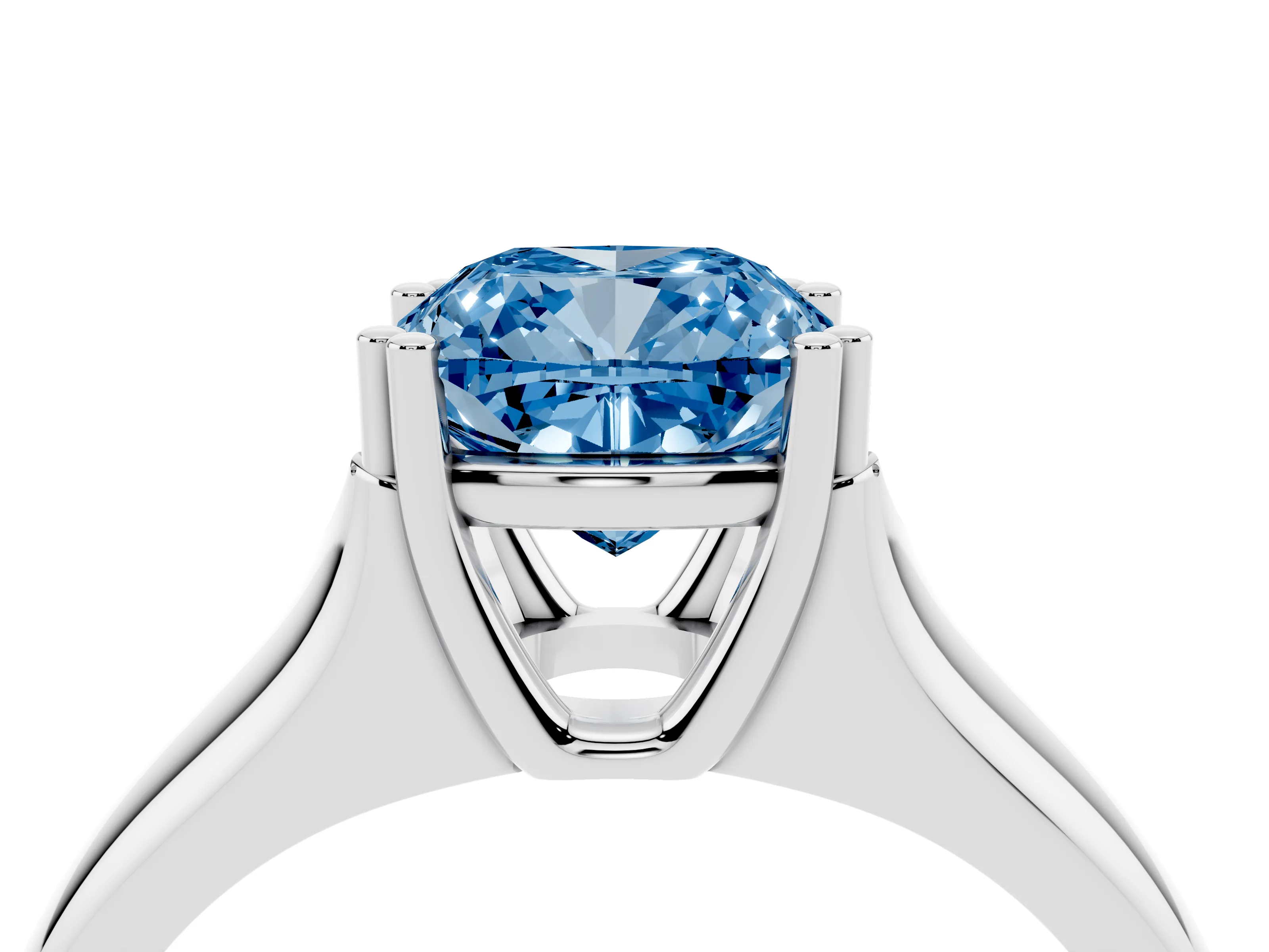 Fancy Blue Cushion Cut Diamond Solitaire Ring Set in Platinum with Wide Band and Prong Setting