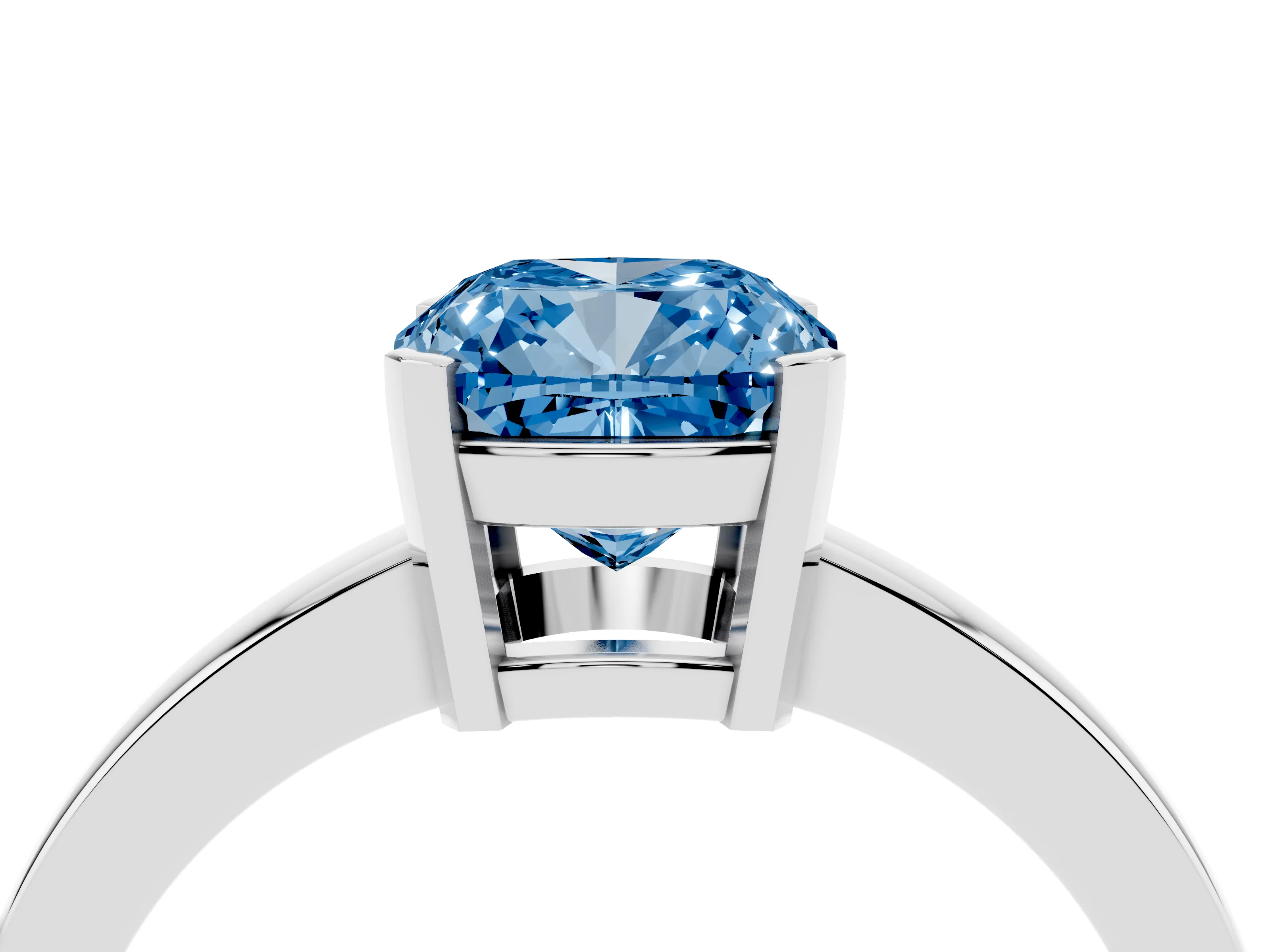 Fancy Blue Cushion Cut Diamond Solitaire Ring Set in Silver with Prong Head and Smooth Polished Band