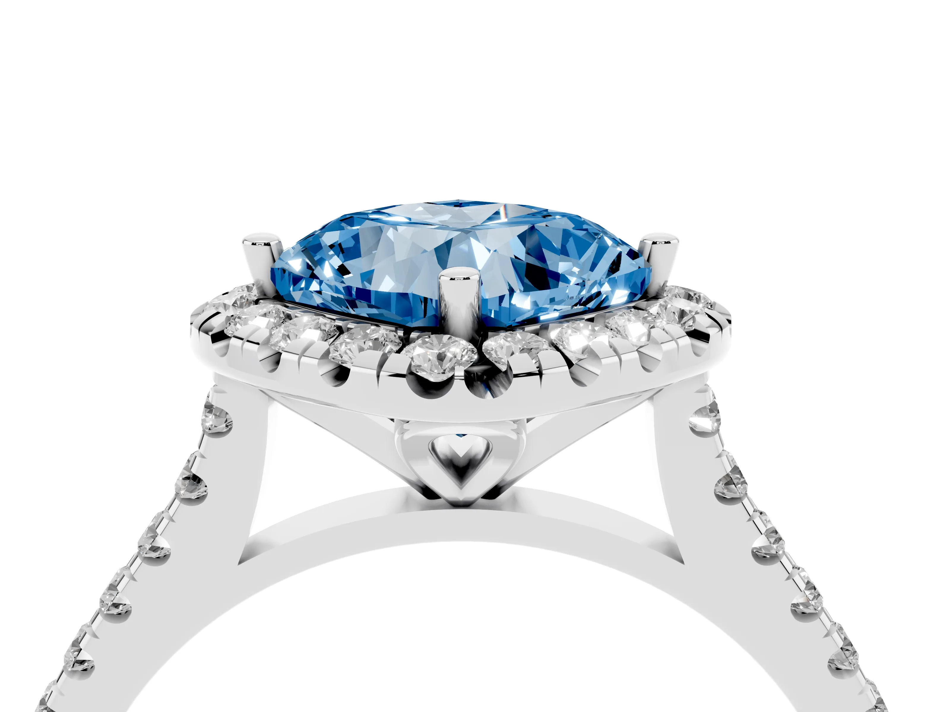 Fancy Blue Cushion Cut Diamond Cushion Halo Ring Set in White gold with Pavé Band