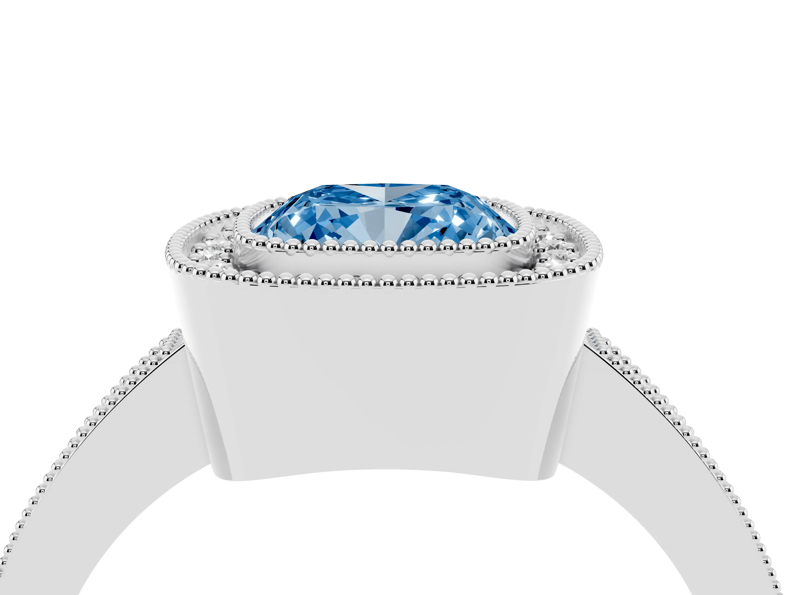 Fancy Blue Cushion Cut Diamond Halo Engagement Ring Set in Platinum with Pavé Band and Round Halo Stones