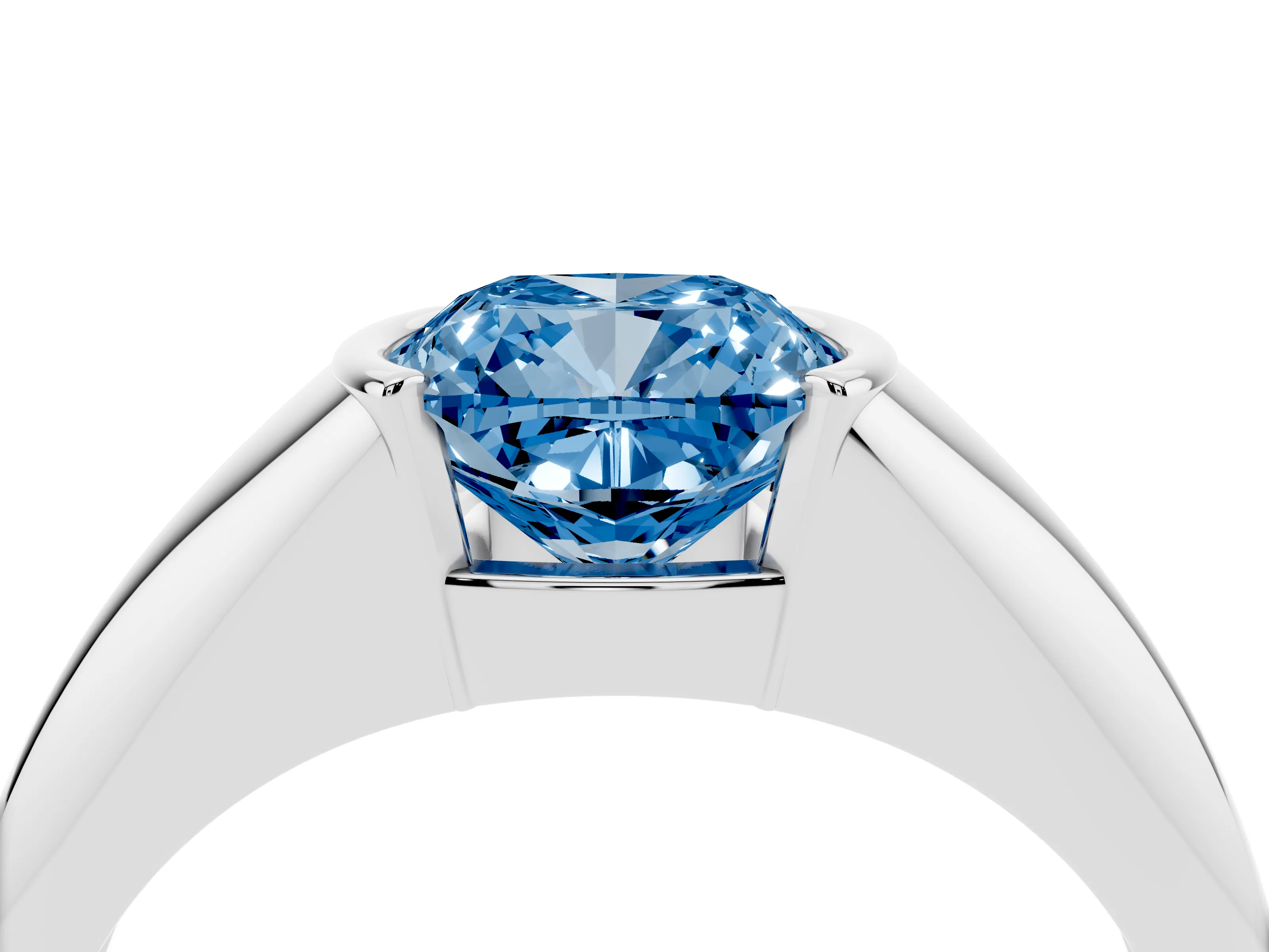Fancy Blue Cushion Cut Diamond Solitaire Tension Set Ring Set in White gold