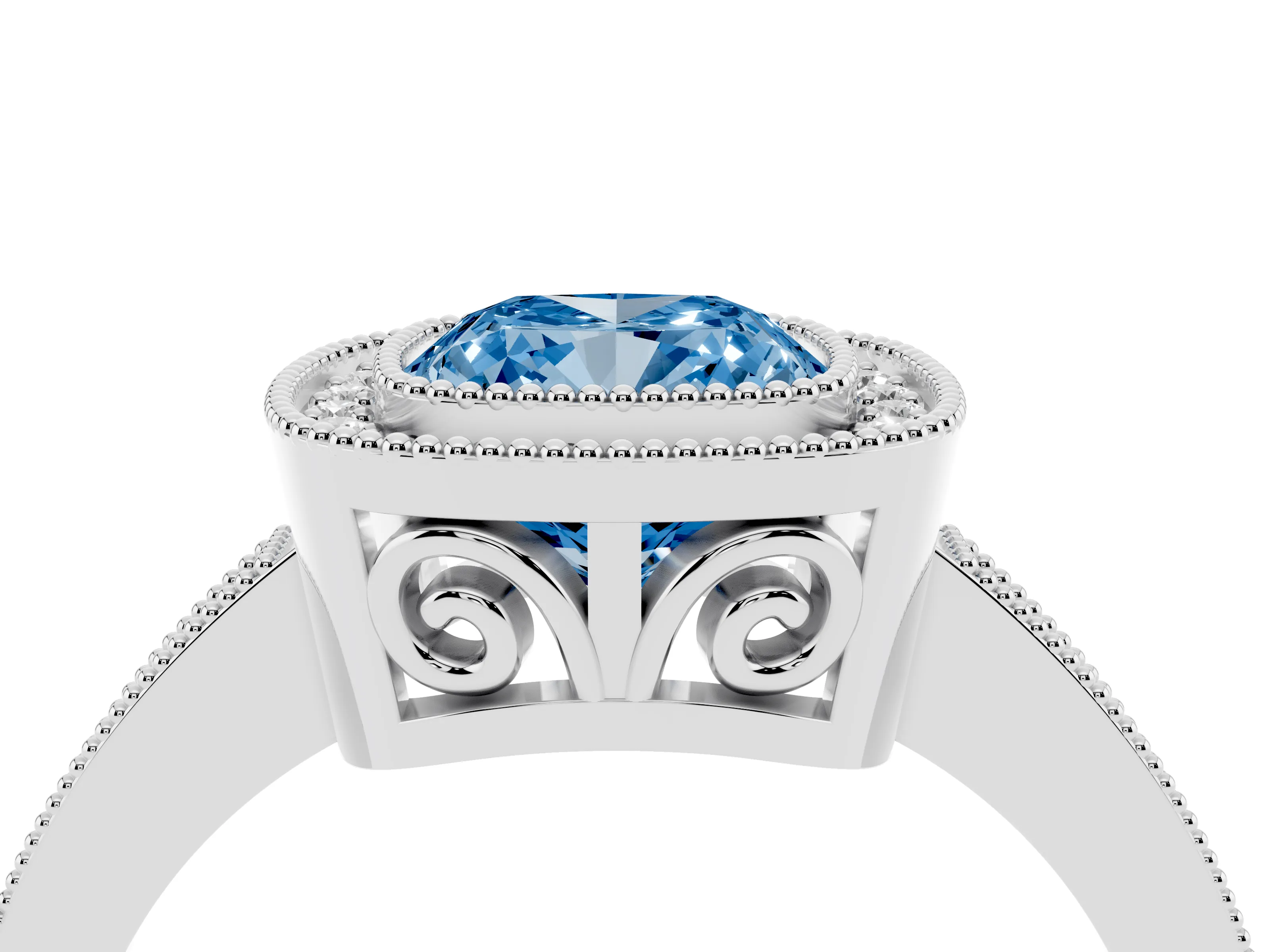 Fancy Blue Cushion Cut Diamond Round Halo Ring Set in Platinum with Pavé Band