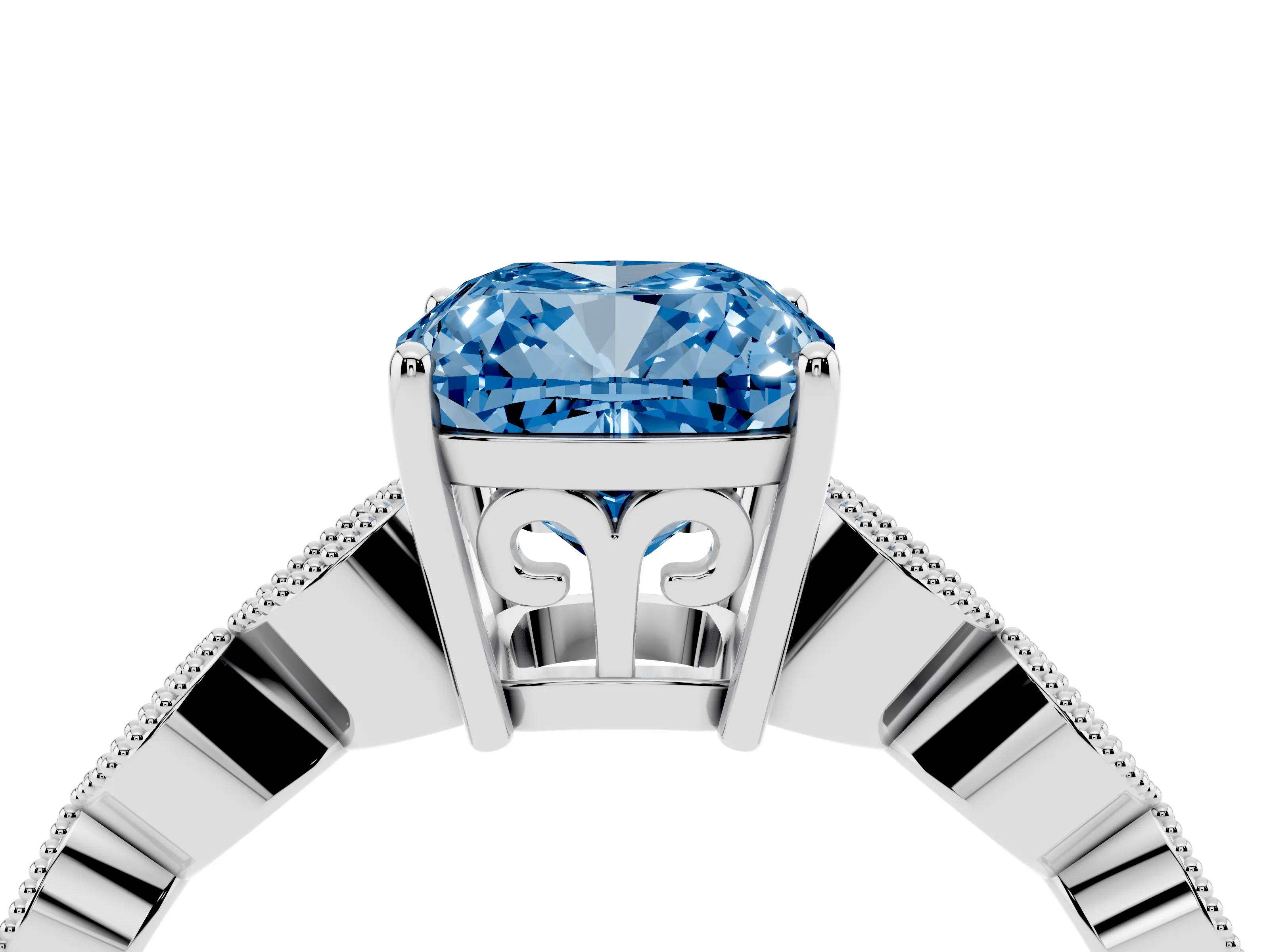 Fancy Blue Cushion Cut Diamond Solitaire Ring Set in Silver with Infinity Twist Pavé Band