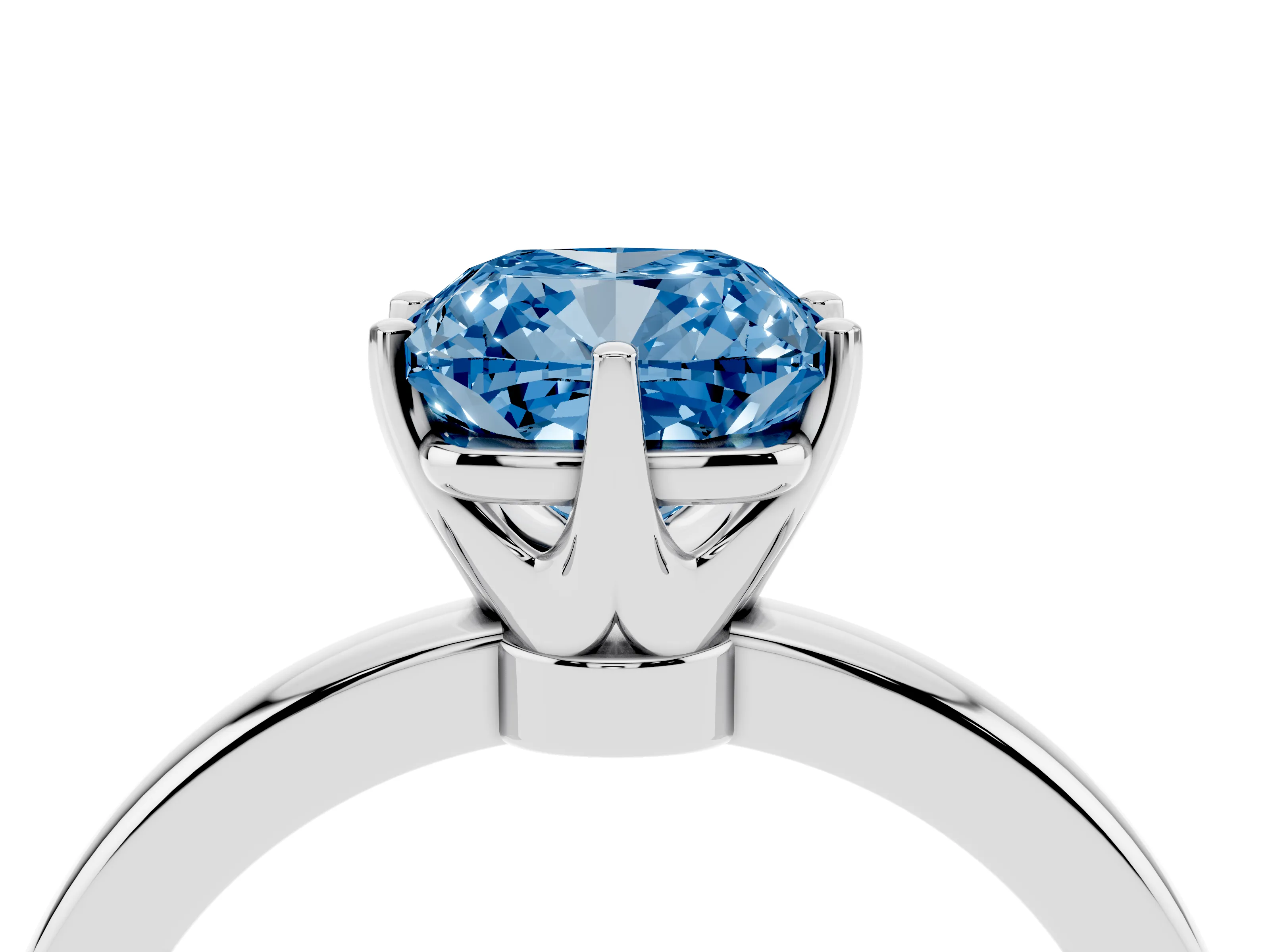 Fancy Blue Cushion Cut Diamond Solitaire Ring Set in Silver with Raised Prong Setting on a Classic Band
