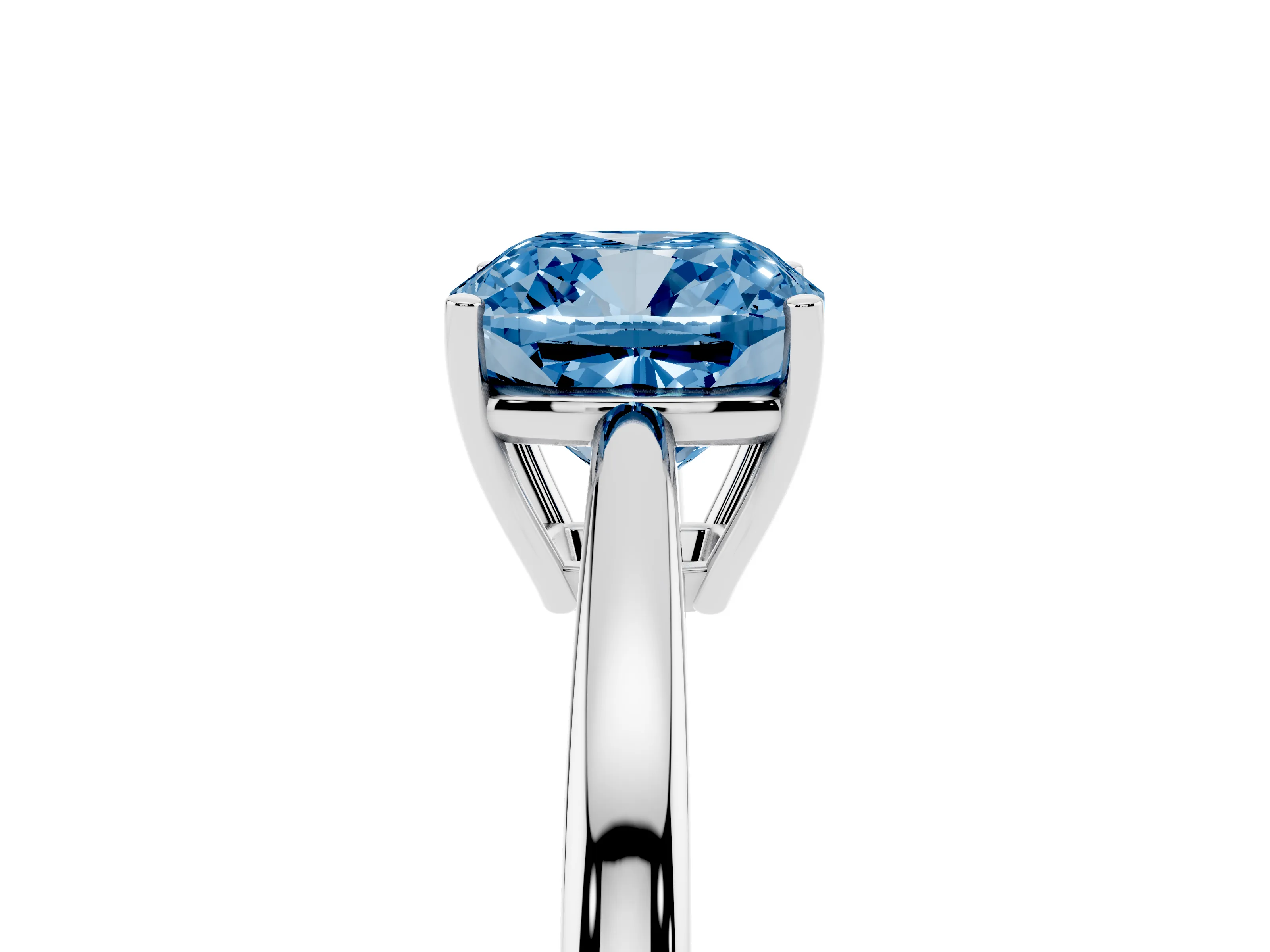 Fancy Blue Cushion Cut Diamond Solitaire Ring Set in Silver with Split Shank and Prong Setting