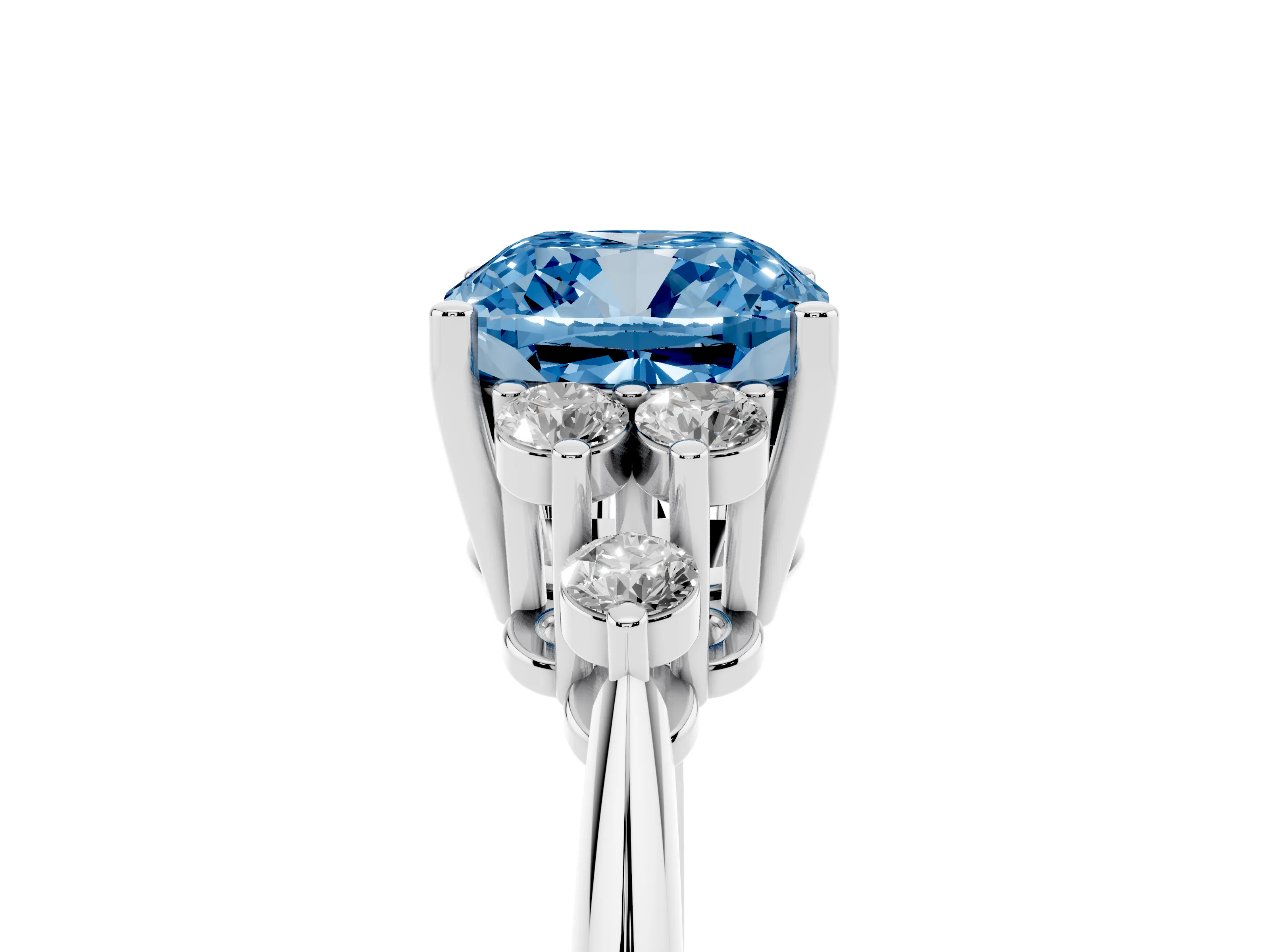 Fancy Blue Cushion Cut Diamond Cluster Ring Set in White gold with Plain Band and Prong Setting