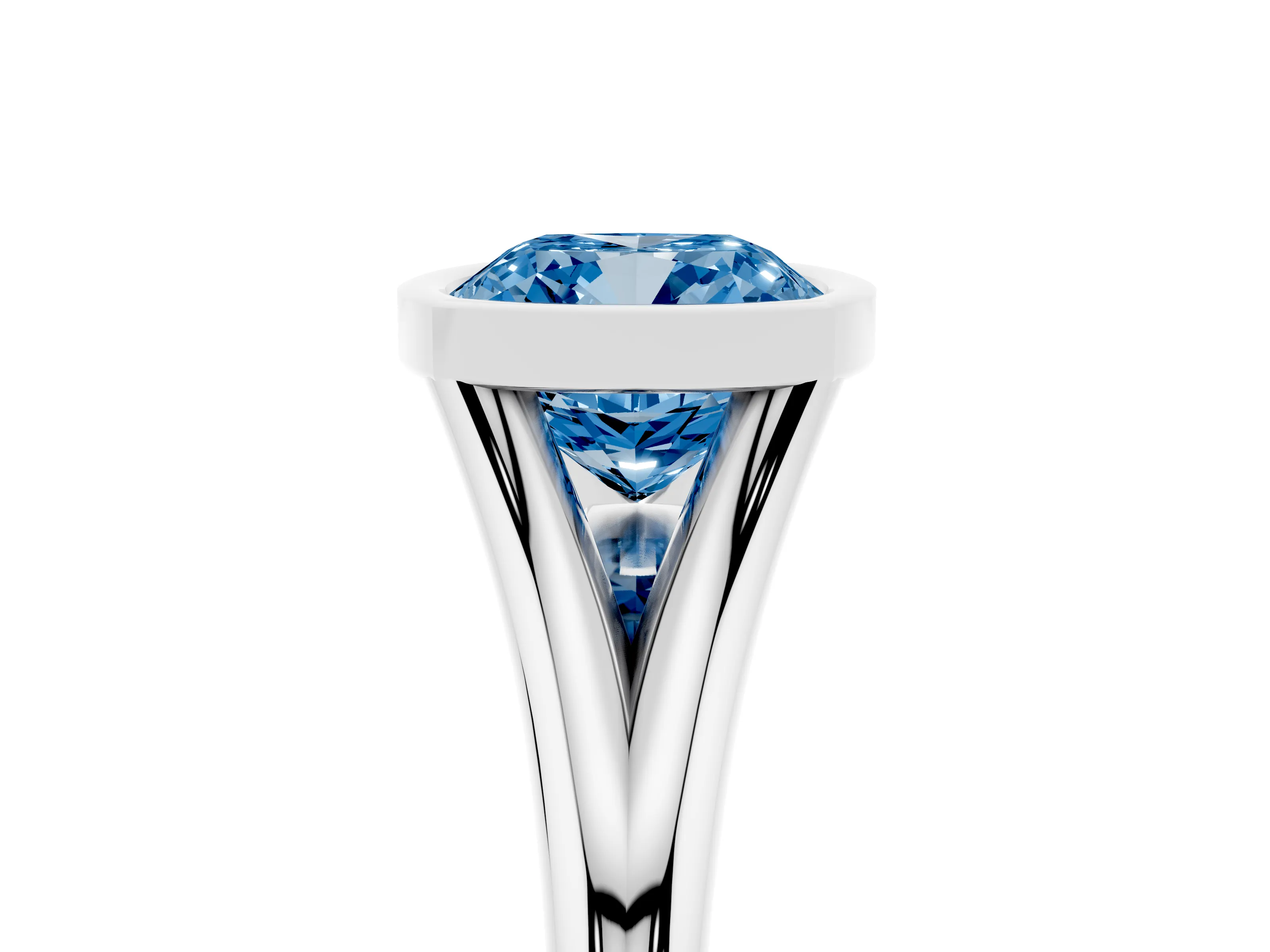Fancy Blue Bezel Set Cushion Cut Diamond Solitaire Ring Set in Silver with Tapered Band
