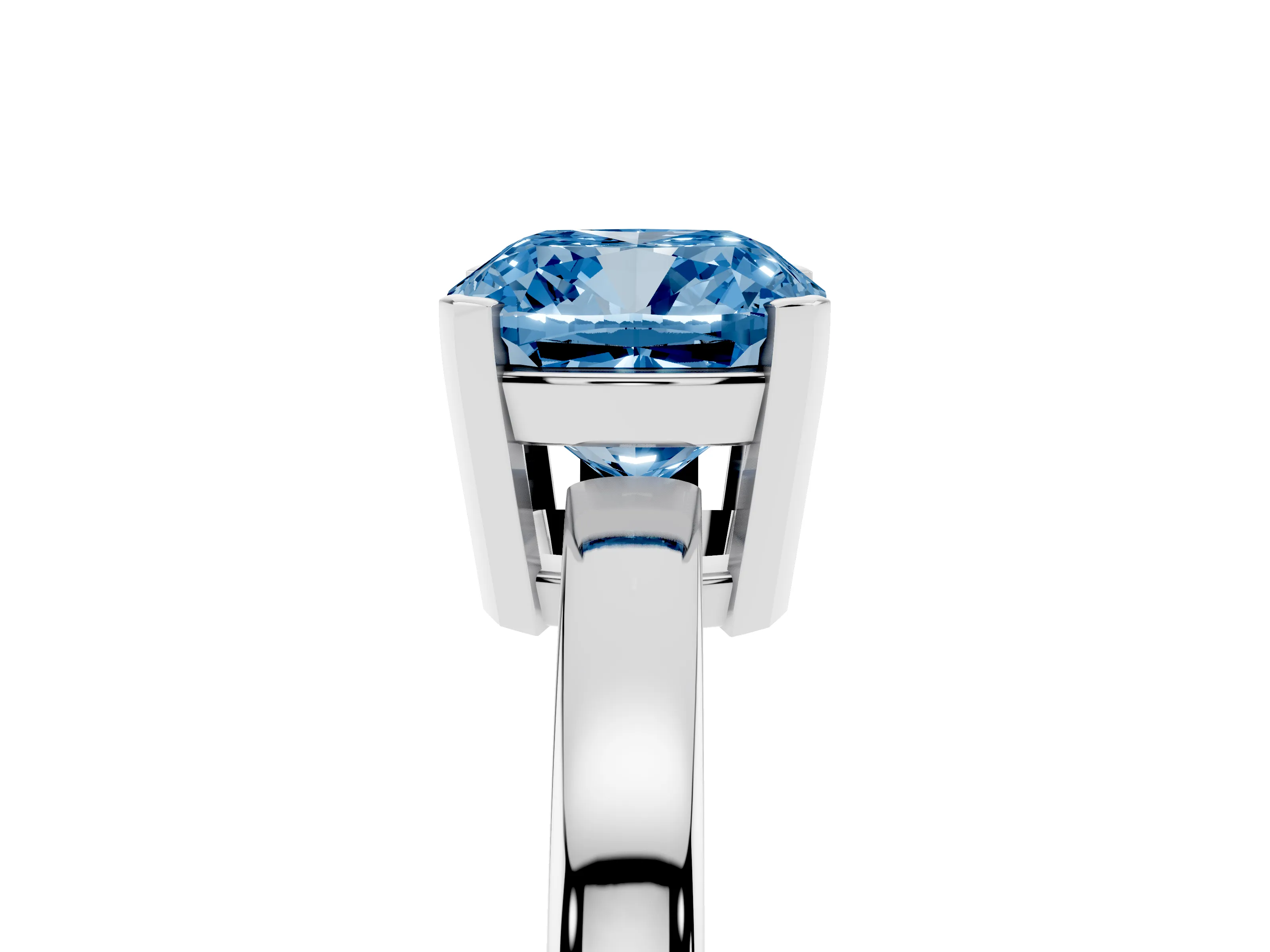Fancy Blue Cushion Cut Diamond Solitaire Ring Set in Silver with Prong Head and Smooth Polished Band
