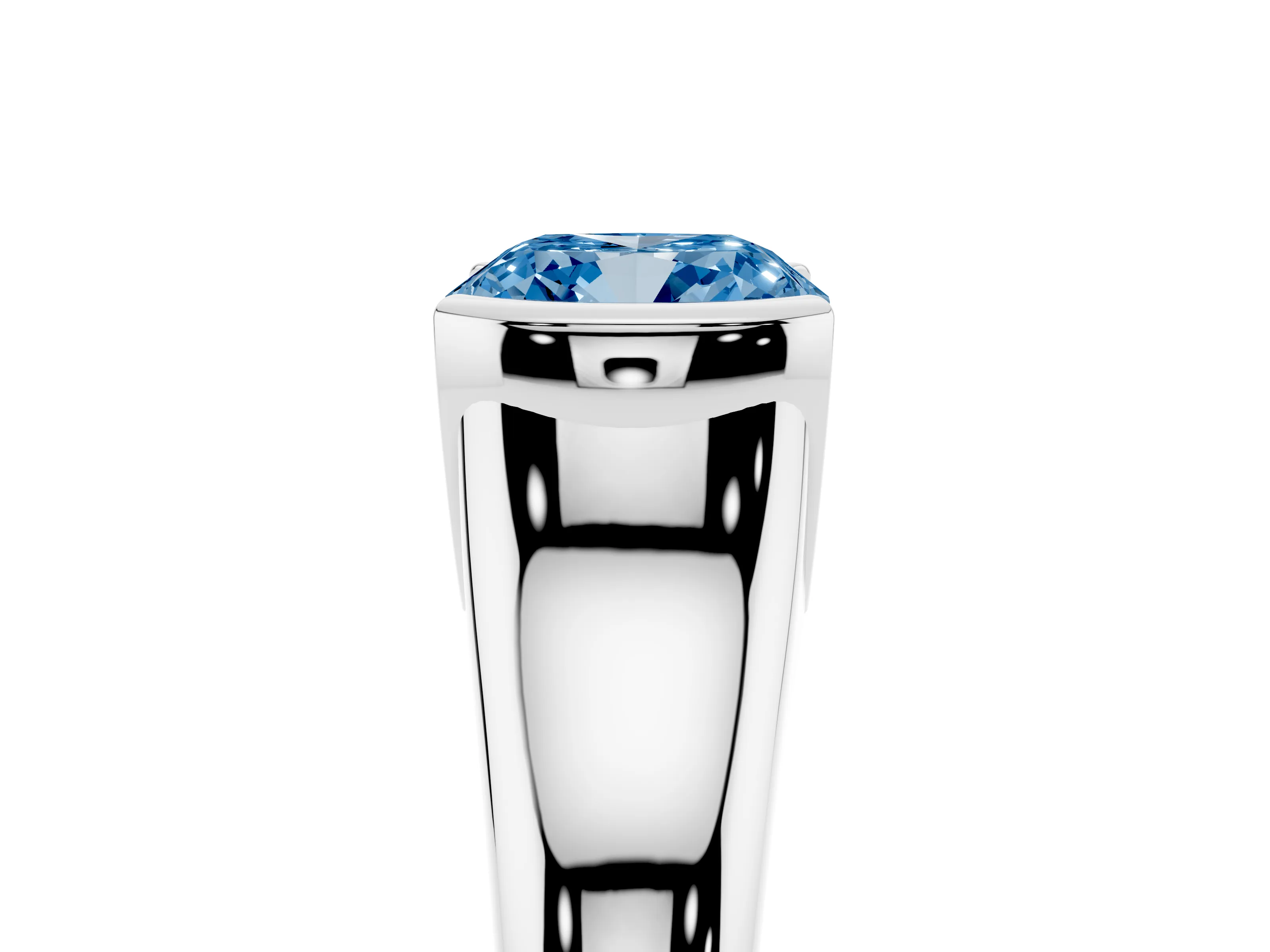 Fancy Blue Cushion Cut Diamond Solitaire Tension Set Ring Set in Silver with Split Shank Band