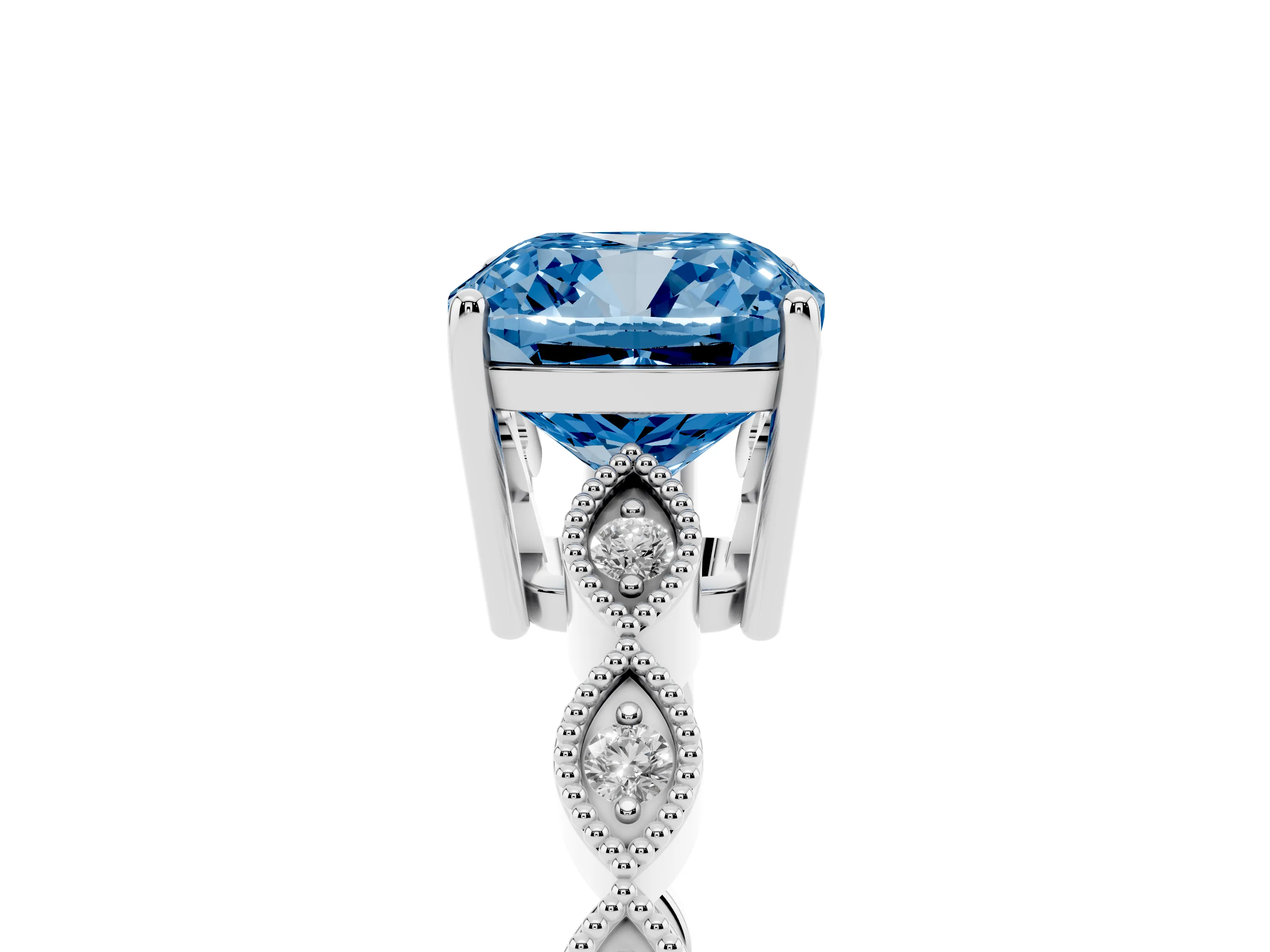 Fancy Blue Cushion Cut Diamond Solitaire Ring Set in Silver with Infinity Twist Pavé Band