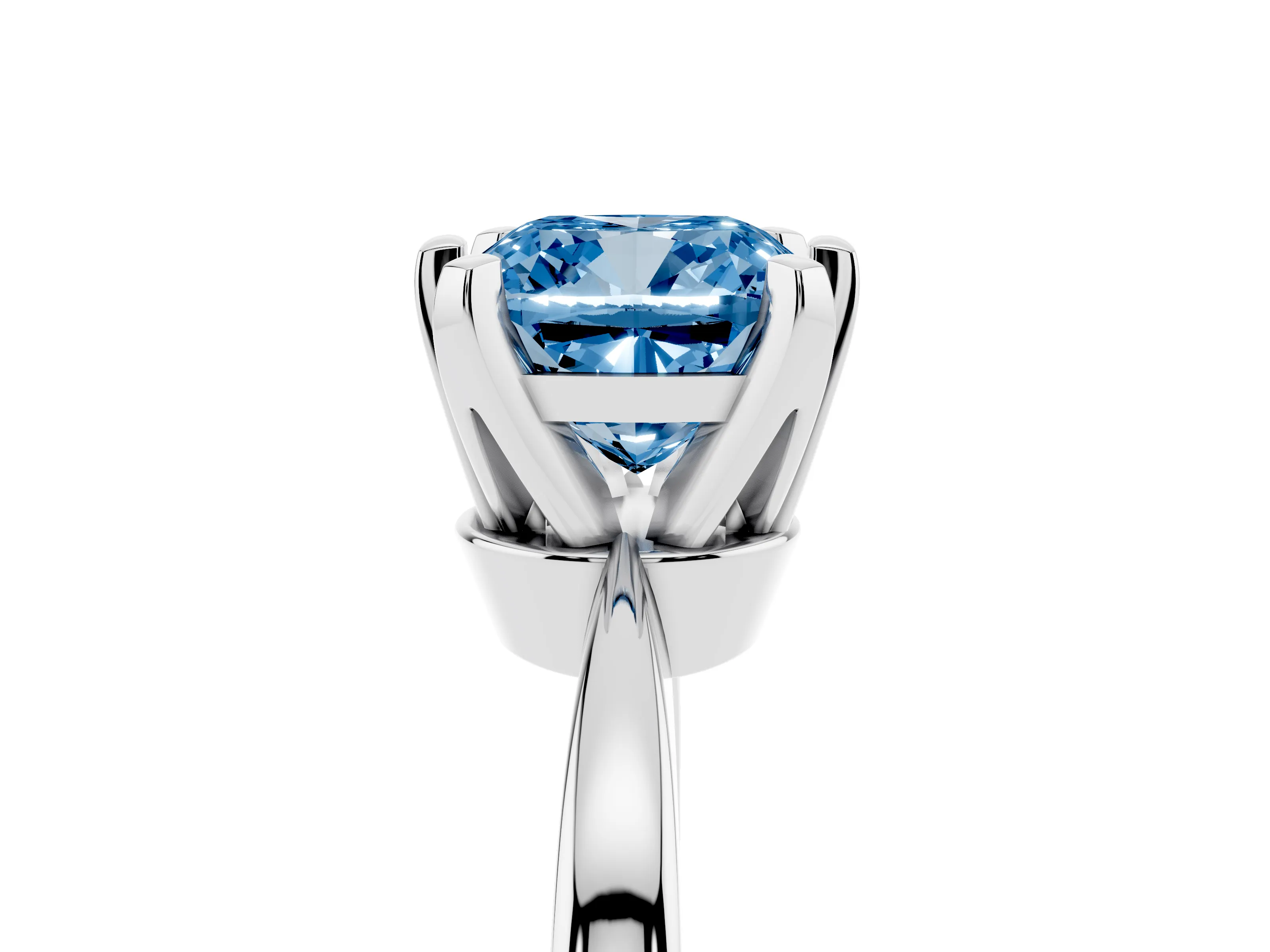 Fancy Blue Cushion Cut Diamond Solitaire Engagement Ring Set in Silver with Slim Tapered Solitaire Band
