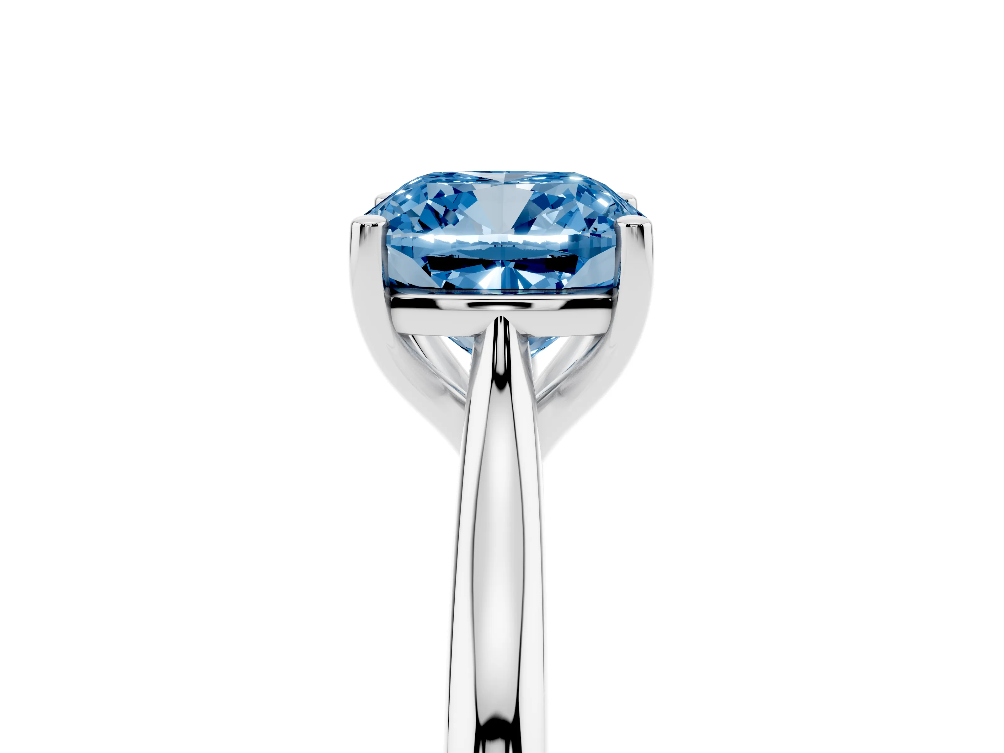 Fancy Blue Cushion Cut Diamond Solitaire Ring Set in Silver with Cathedral Band and Prong Setting