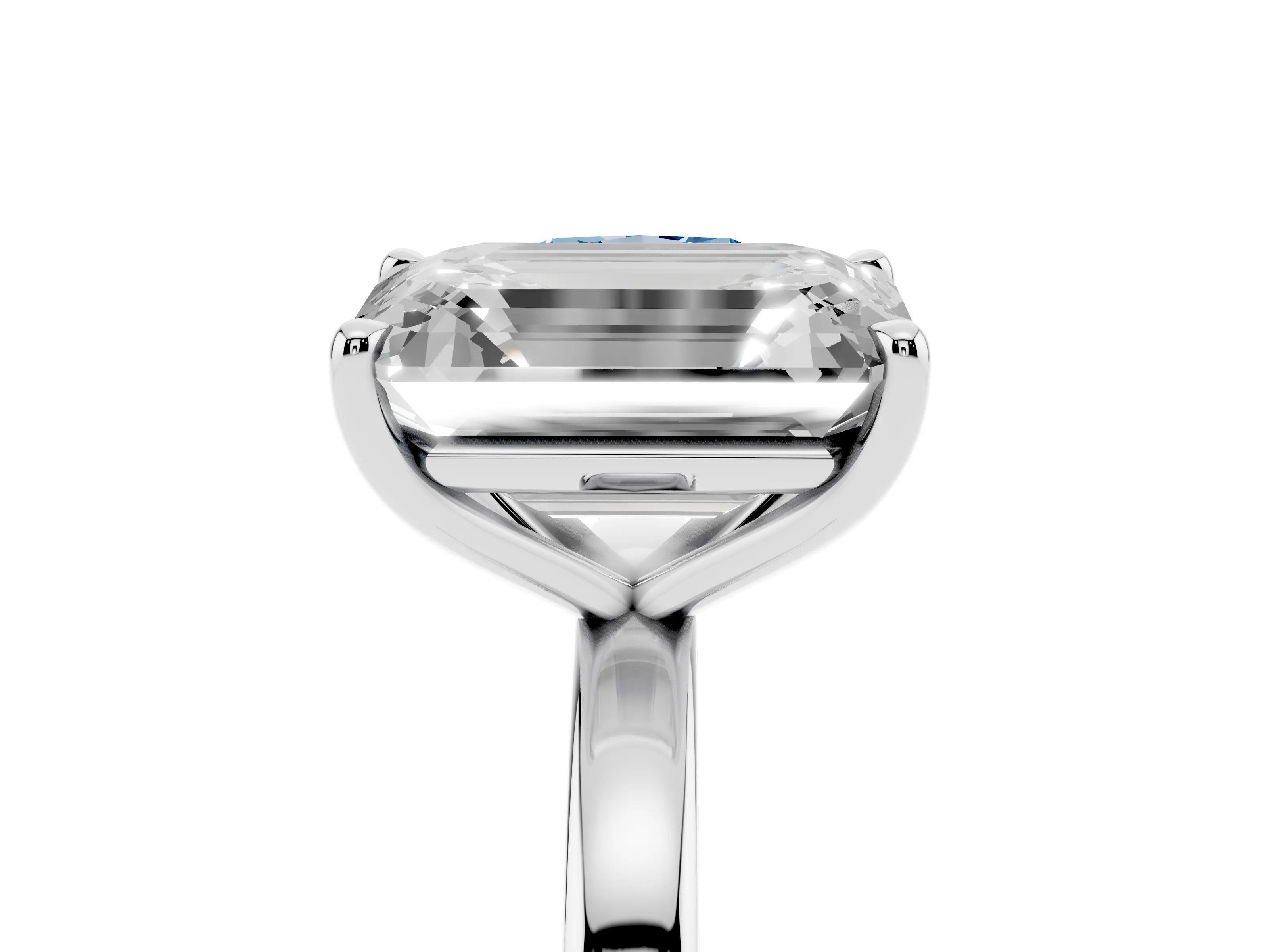 Fancy Blue Cushion Cut and Emerald Cut Toi Moi Ring Set in Platinum with Prong Setting