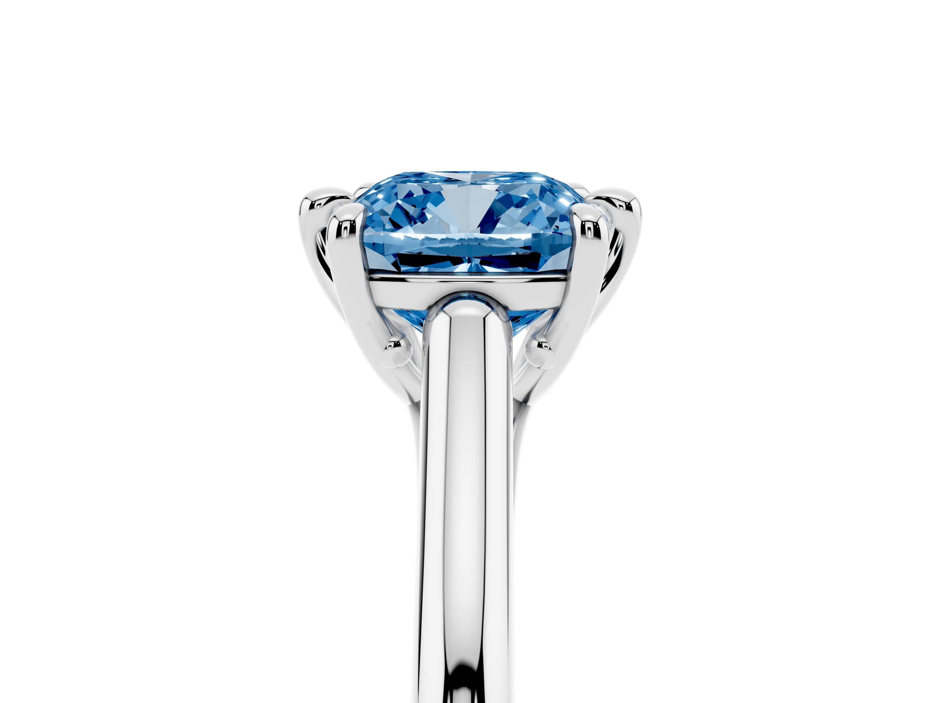 Fancy Blue Cushion Cut Diamond Solitaire Engagement Ring Set in White gold with Prong Setting and Plain Classic Band