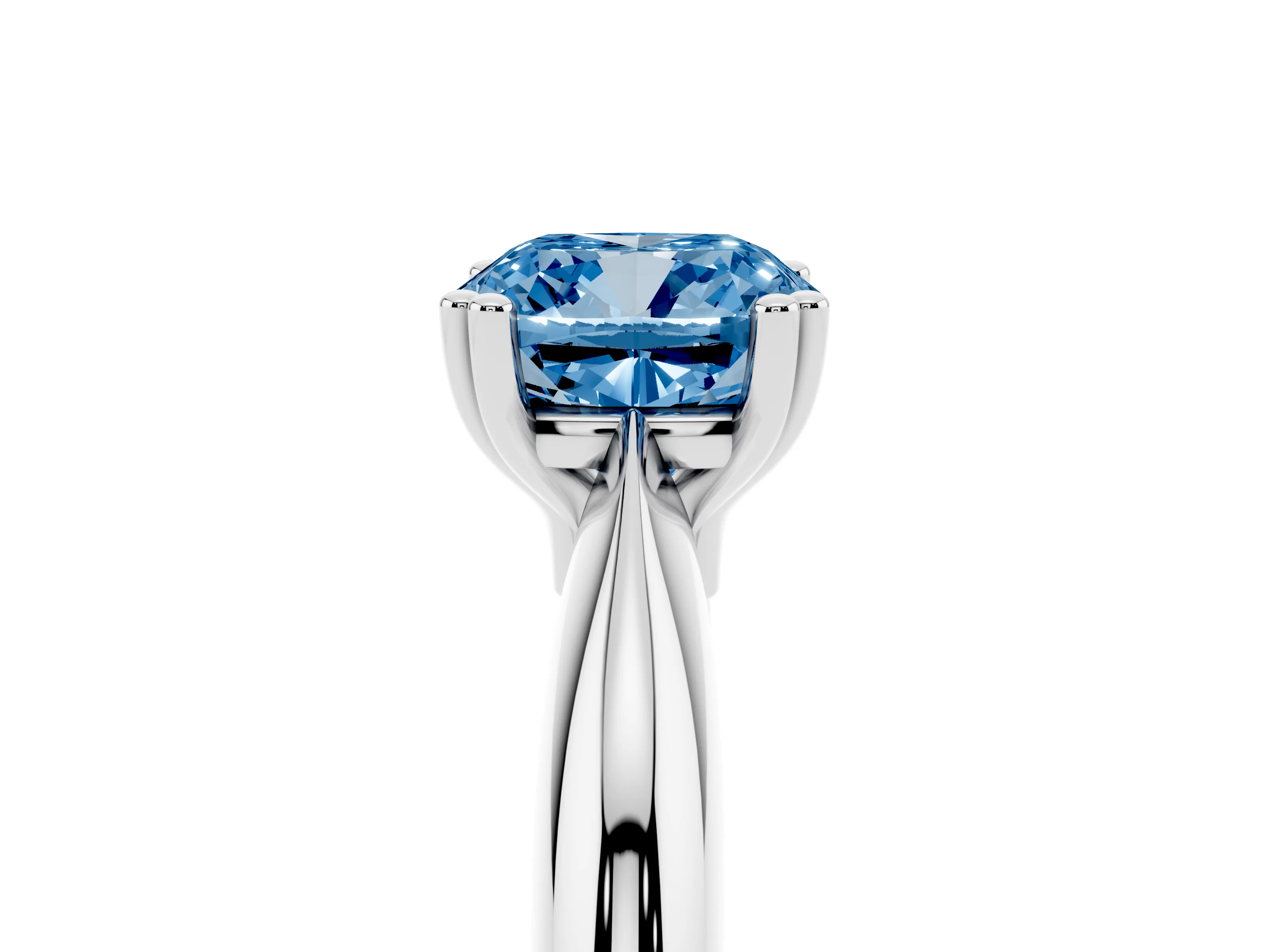 Fancy Blue Cushion Cut Diamond Solitaire Engagement Ring Set in Silver with Tapered Band and Prong Setting