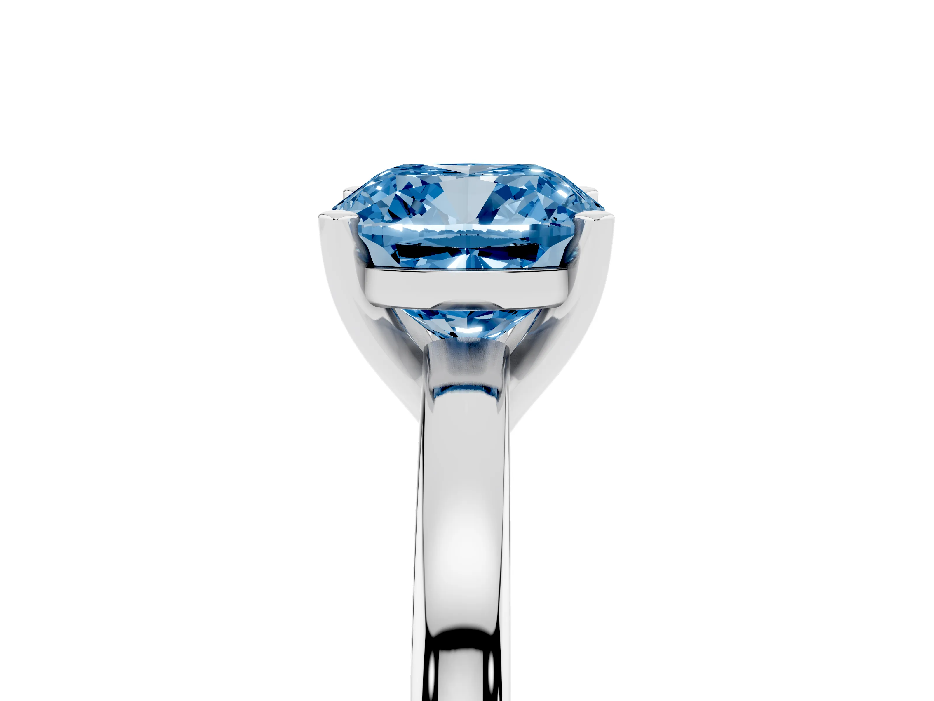 Fancy Blue Cushion Cut Diamond Solitaire Engagement Ring Set in Platinum with Prong Setting on a Classic Band