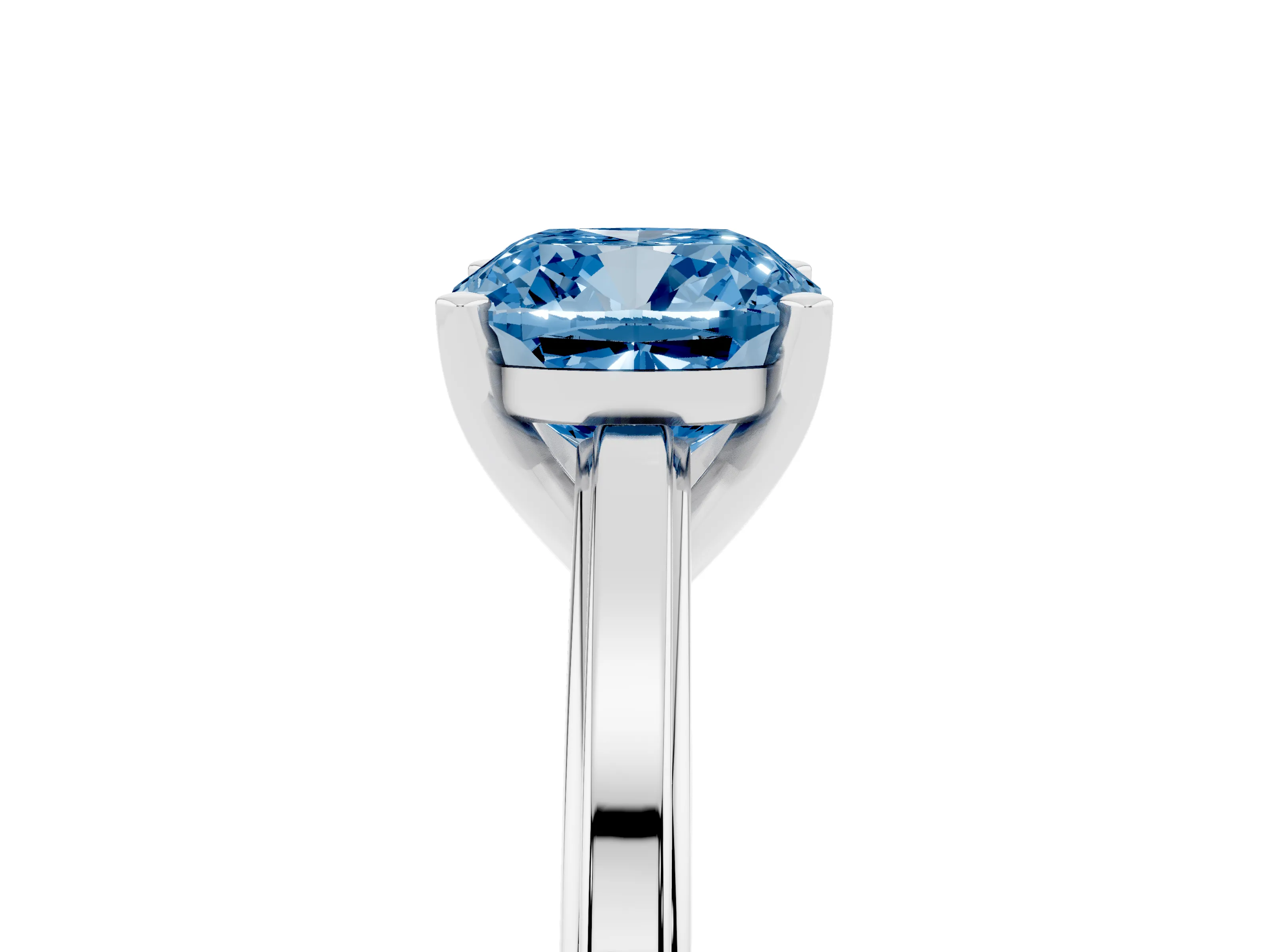 Fancy Blue Cushion Cut Diamond Solitaire Ring Set in Platinum with Prong Setting and Classic Band