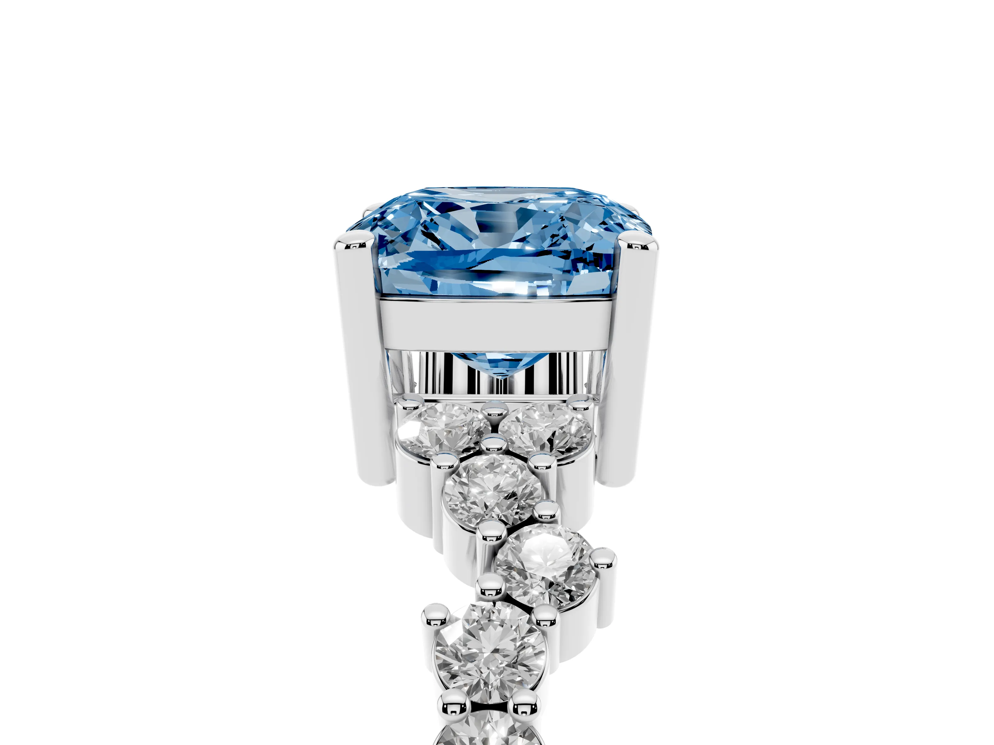 Fancy Blue Cushion Cut Diamond Ring Set in White gold with Scattered Round Accents