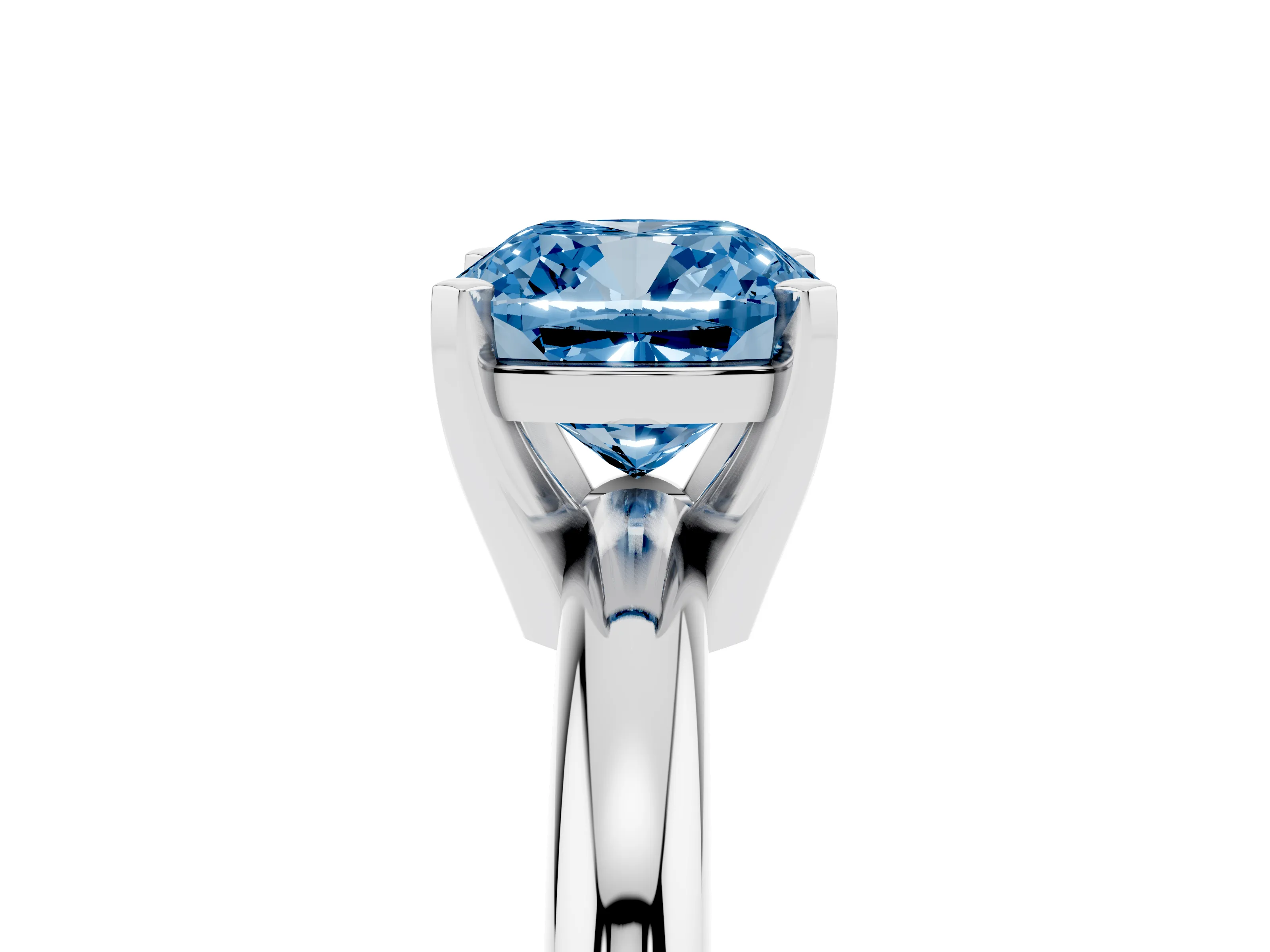 Fancy Blue Cushion Cut Diamond Solitaire Engagement Ring Set in White gold with Round Band and Prong Setting
