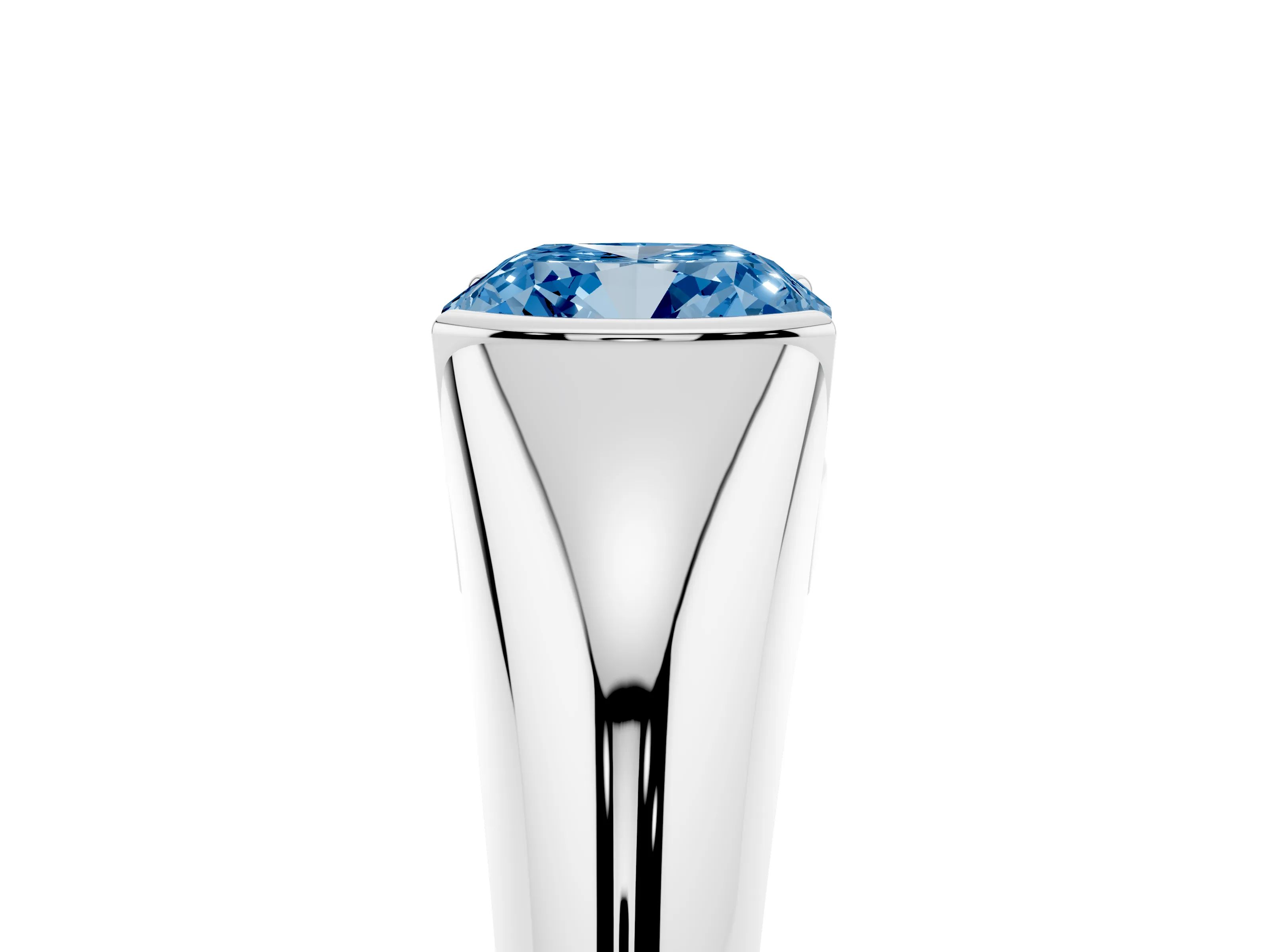 Fancy Blue Cushion Cut Diamond Solitaire Tension Set Ring Set in White gold