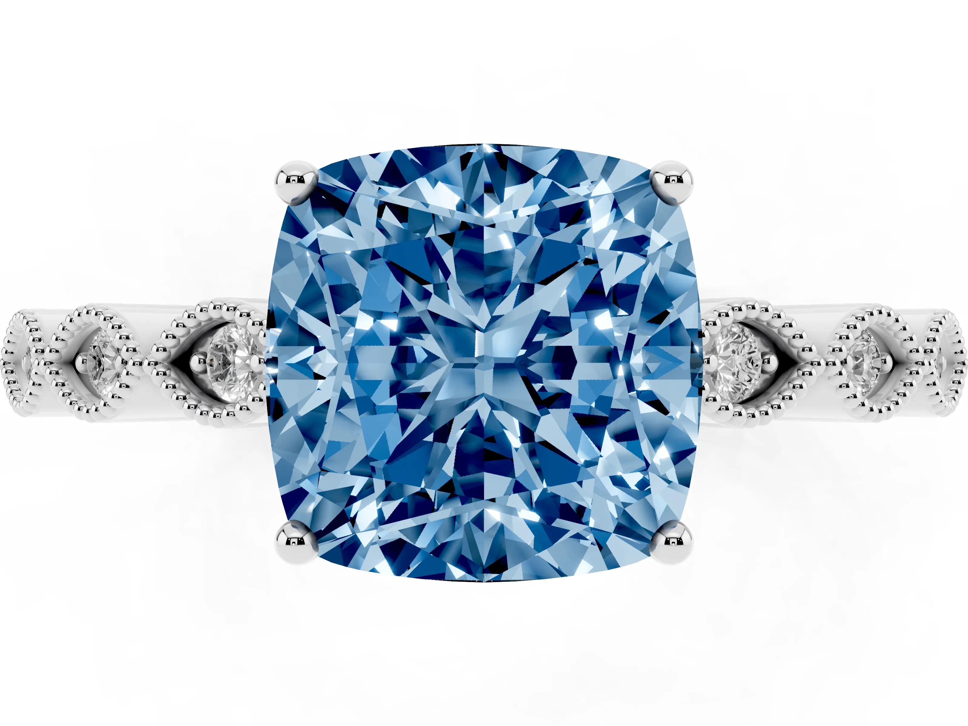 Fancy Blue Cushion Cut Diamond Solitaire Ring Set in Silver with Infinity Twist Pavé Band