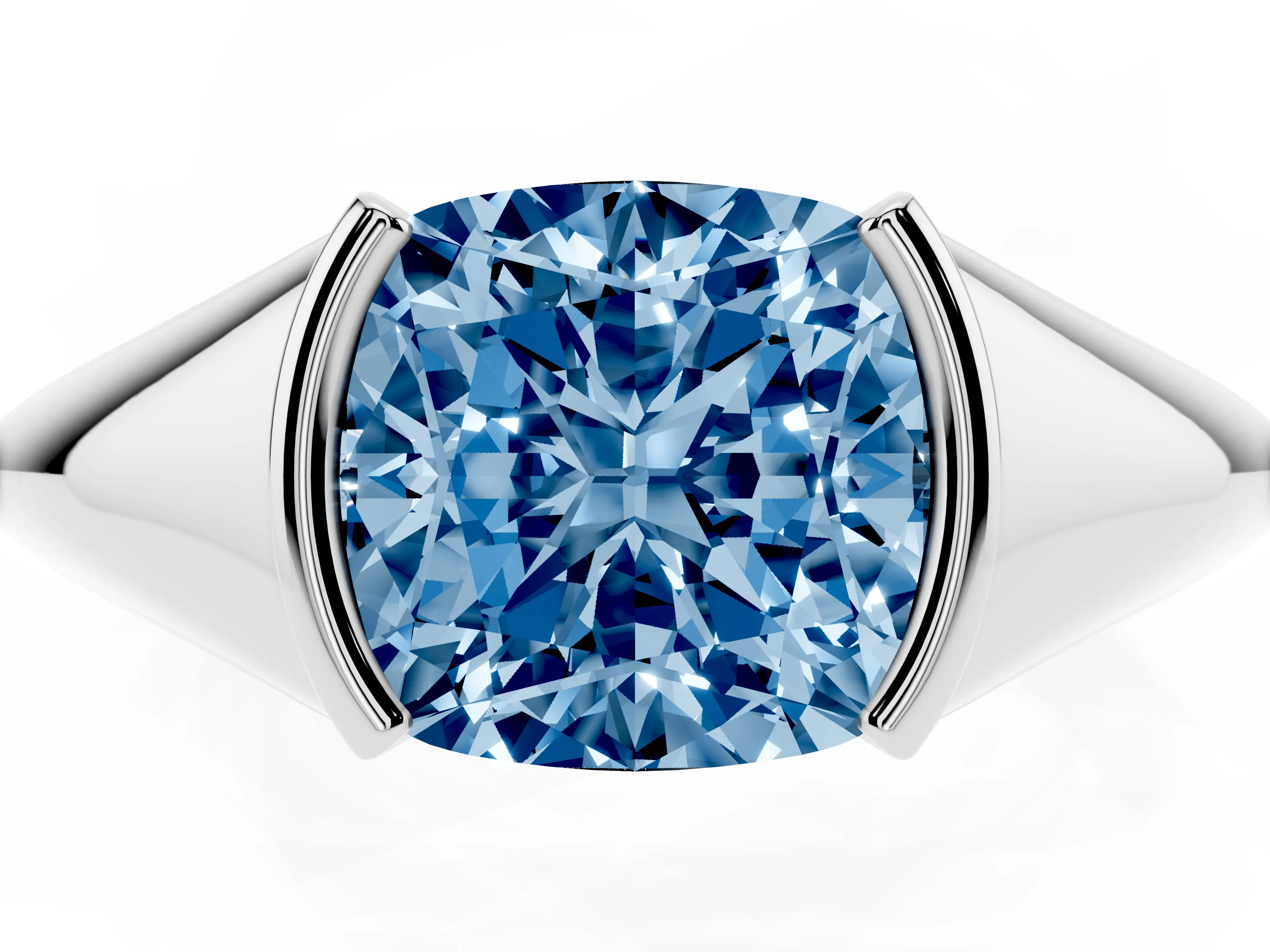 Fancy Blue Cushion Cut Diamond Solitaire Tension Set Ring Set in White gold