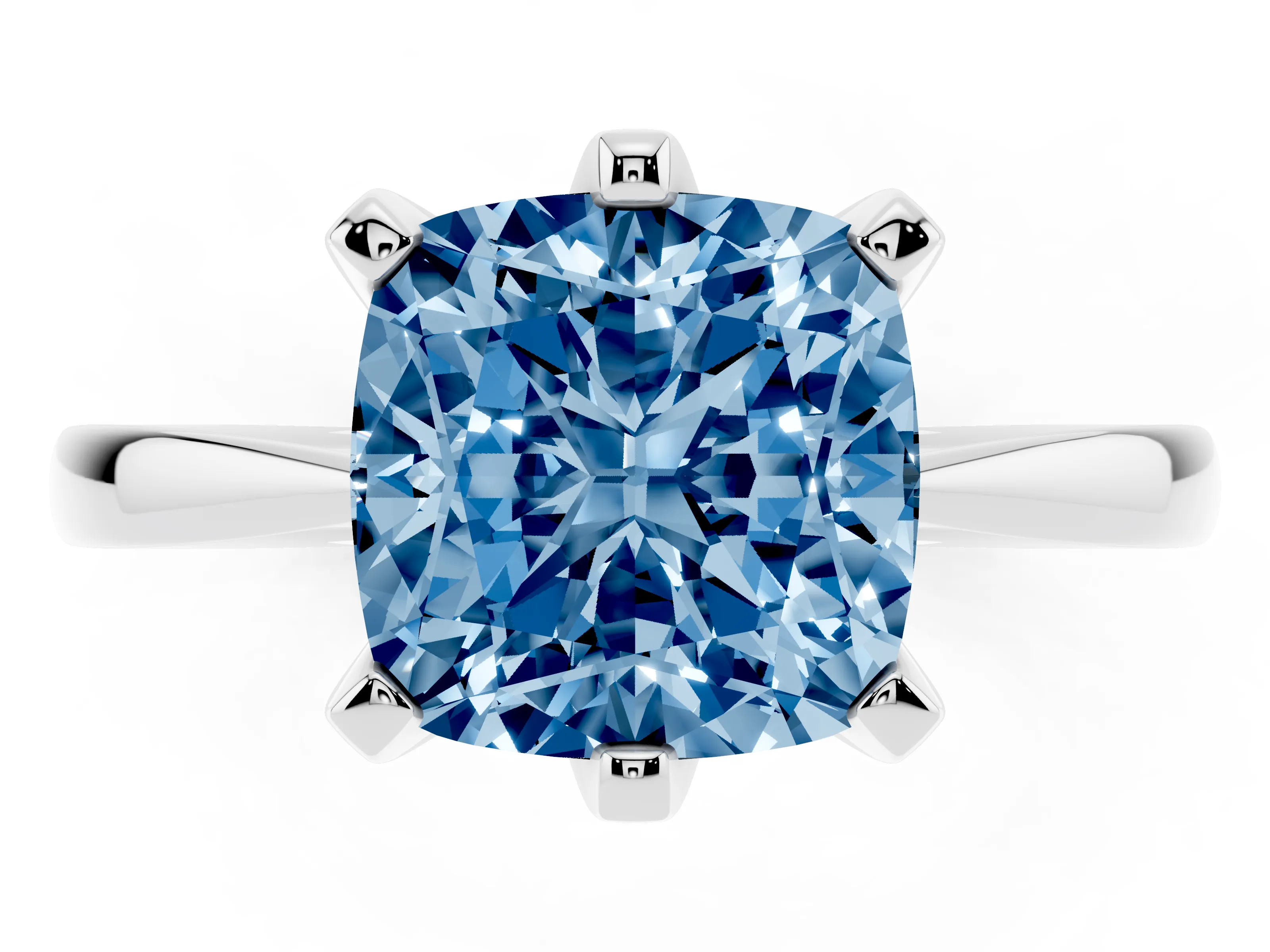 Fancy Blue Cushion Cut Diamond Solitaire Engagement Ring Set in Silver with Slim Tapered Solitaire Band