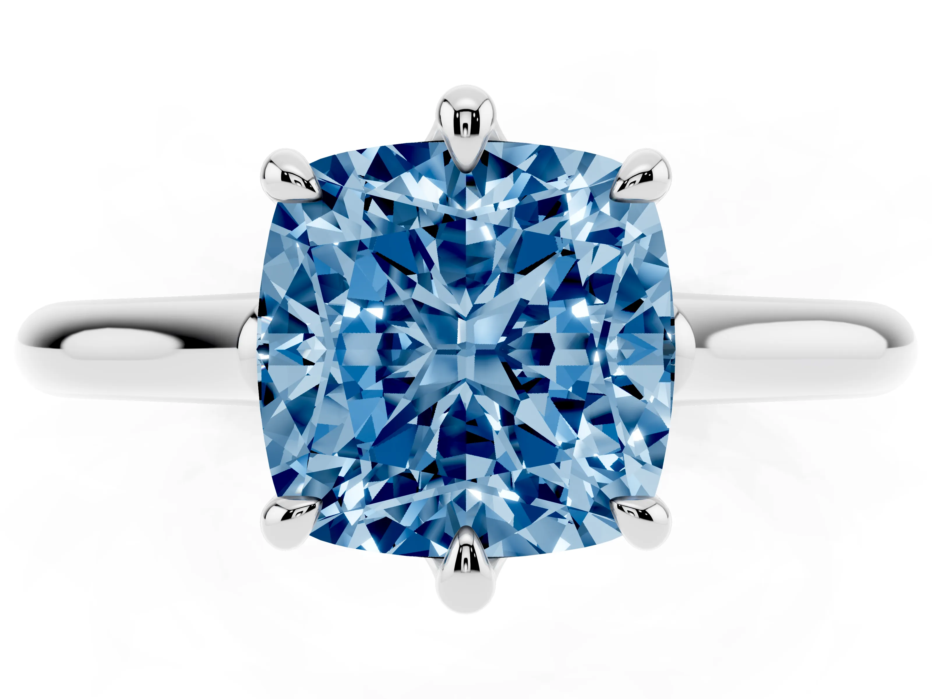 Fancy Blue Cushion Cut Diamond Solitaire Engagement Ring Set in White gold with Prong Setting and Plain Classic Band