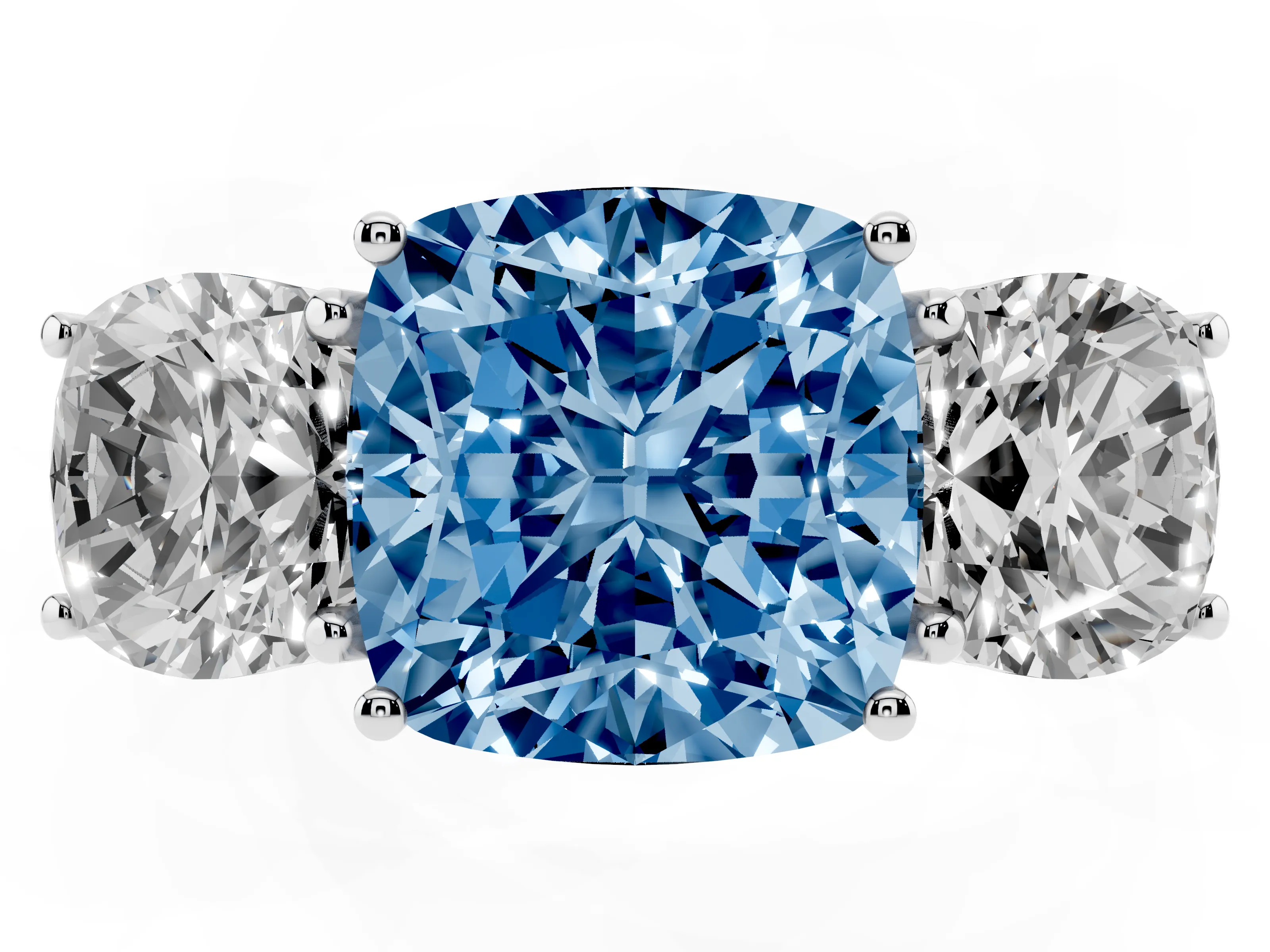 Fancy Blue Cushion Cut Diamond Three-Stone Ring Set in Silver with Braided Band