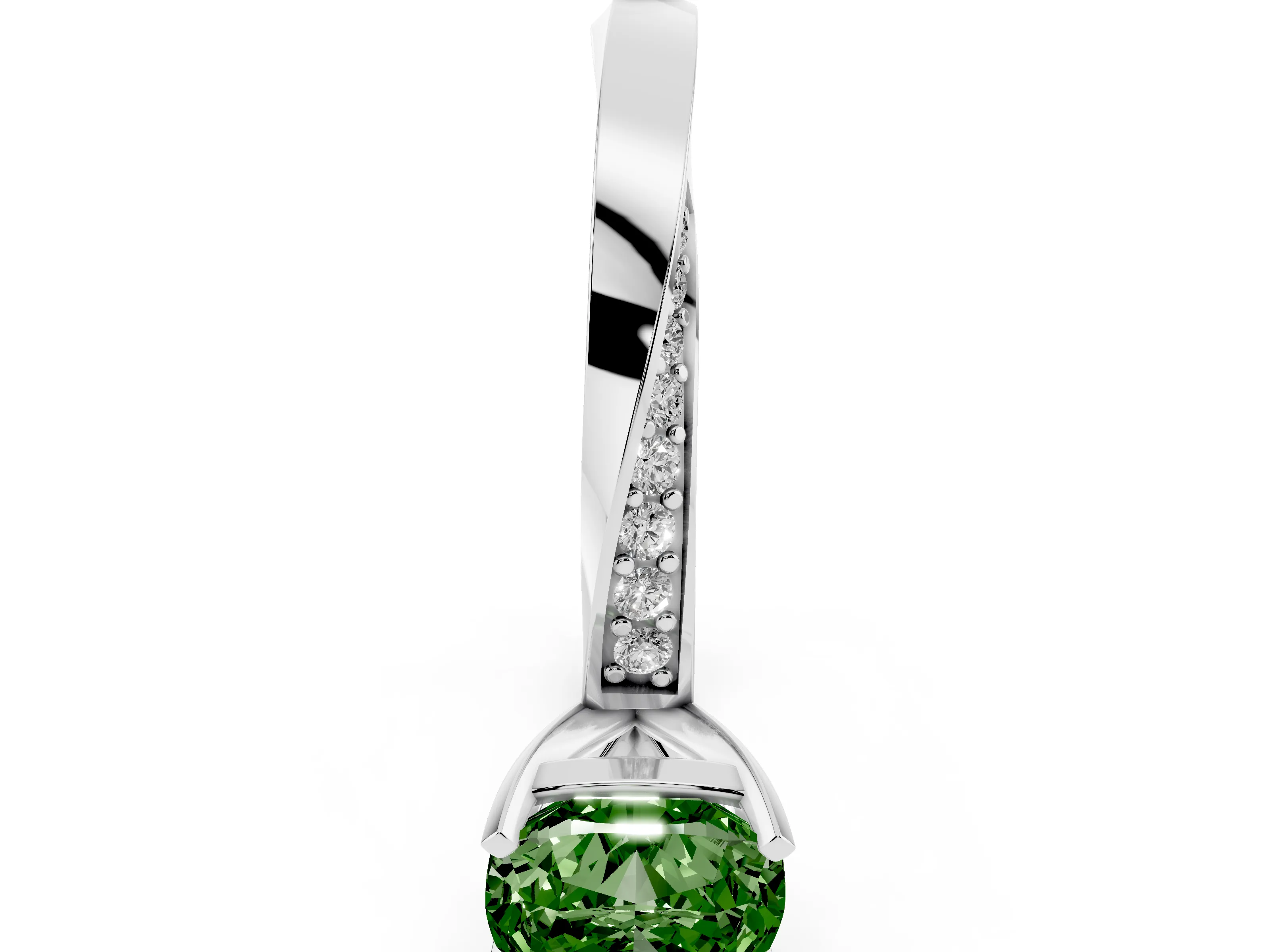 Fancy Green Cushion Cut Diamond Engagement Ring Set in Platinum with Side Stone Accents and Prong Setting