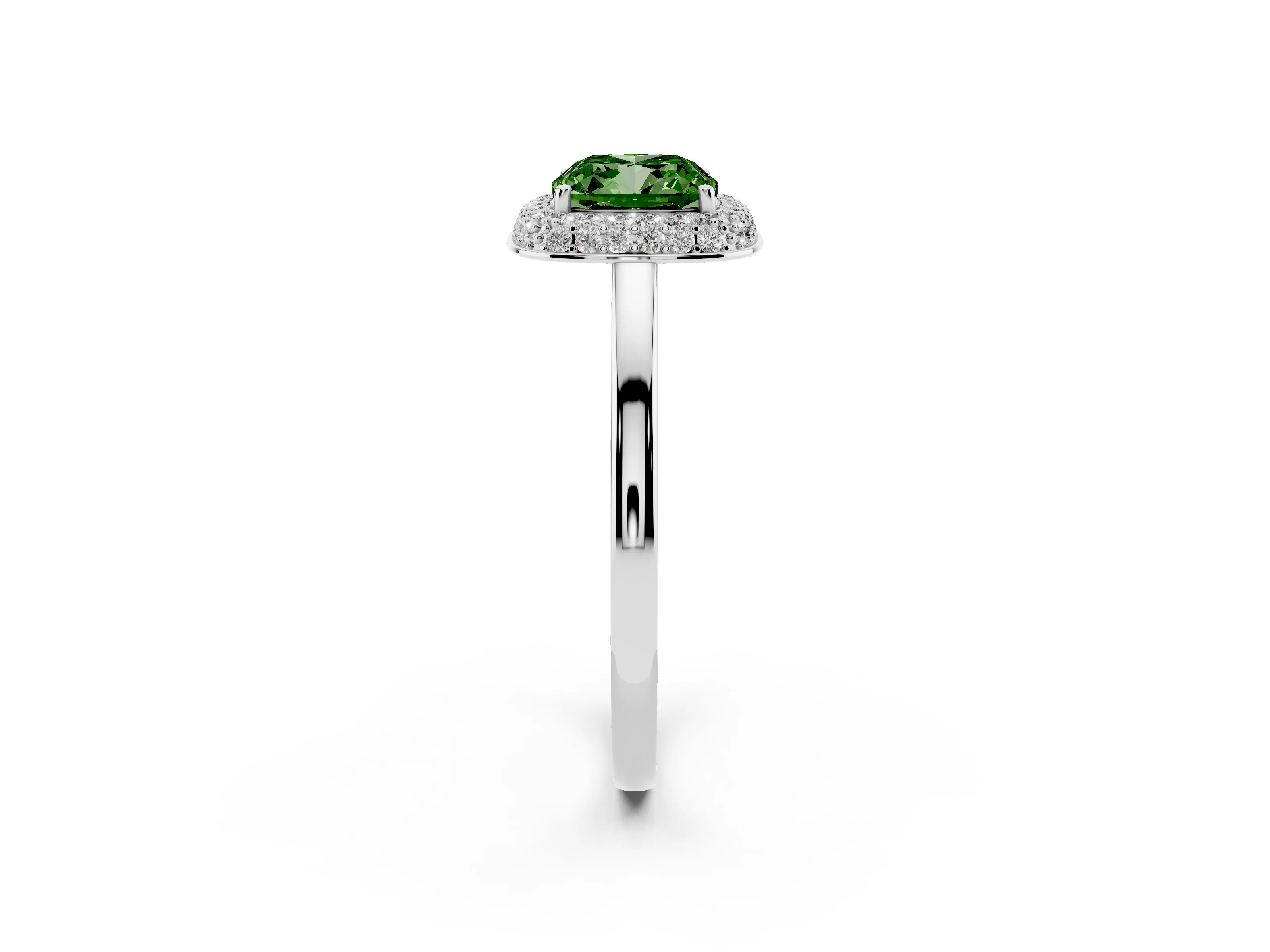 Fancy Green Cushion Cut Diamond Halo Engagement Ring Set in Platinum with Solitaire Band and Prong Setting