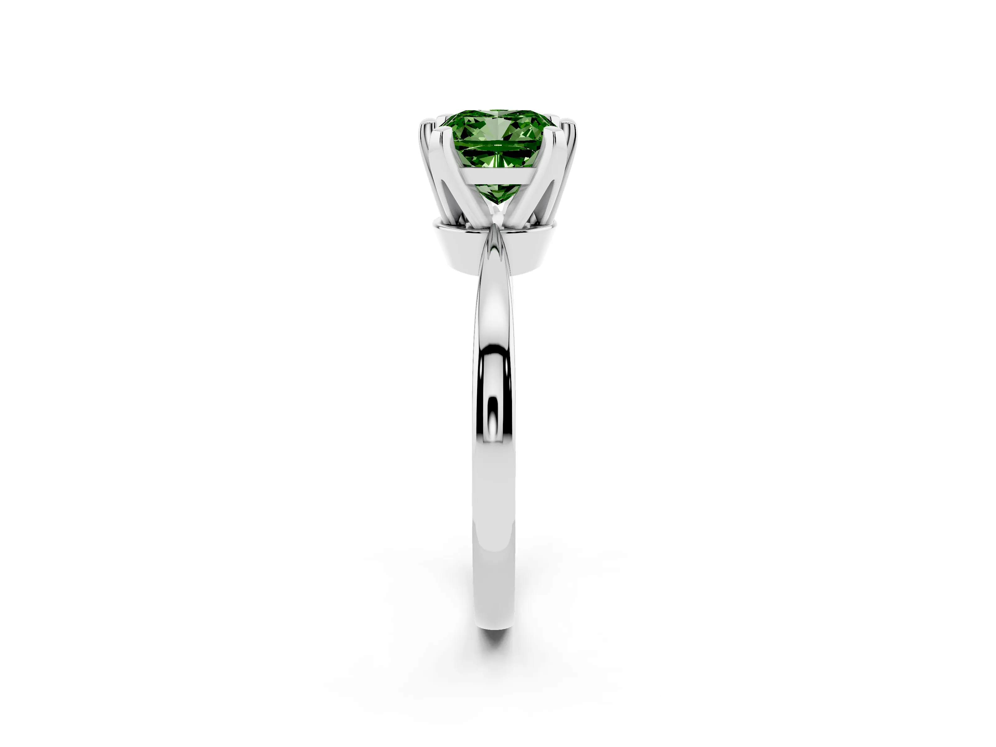 Fancy Green Cushion Cut Diamond Solitaire Engagement Ring Set in Platinum with Slim Tapered Solitaire Band